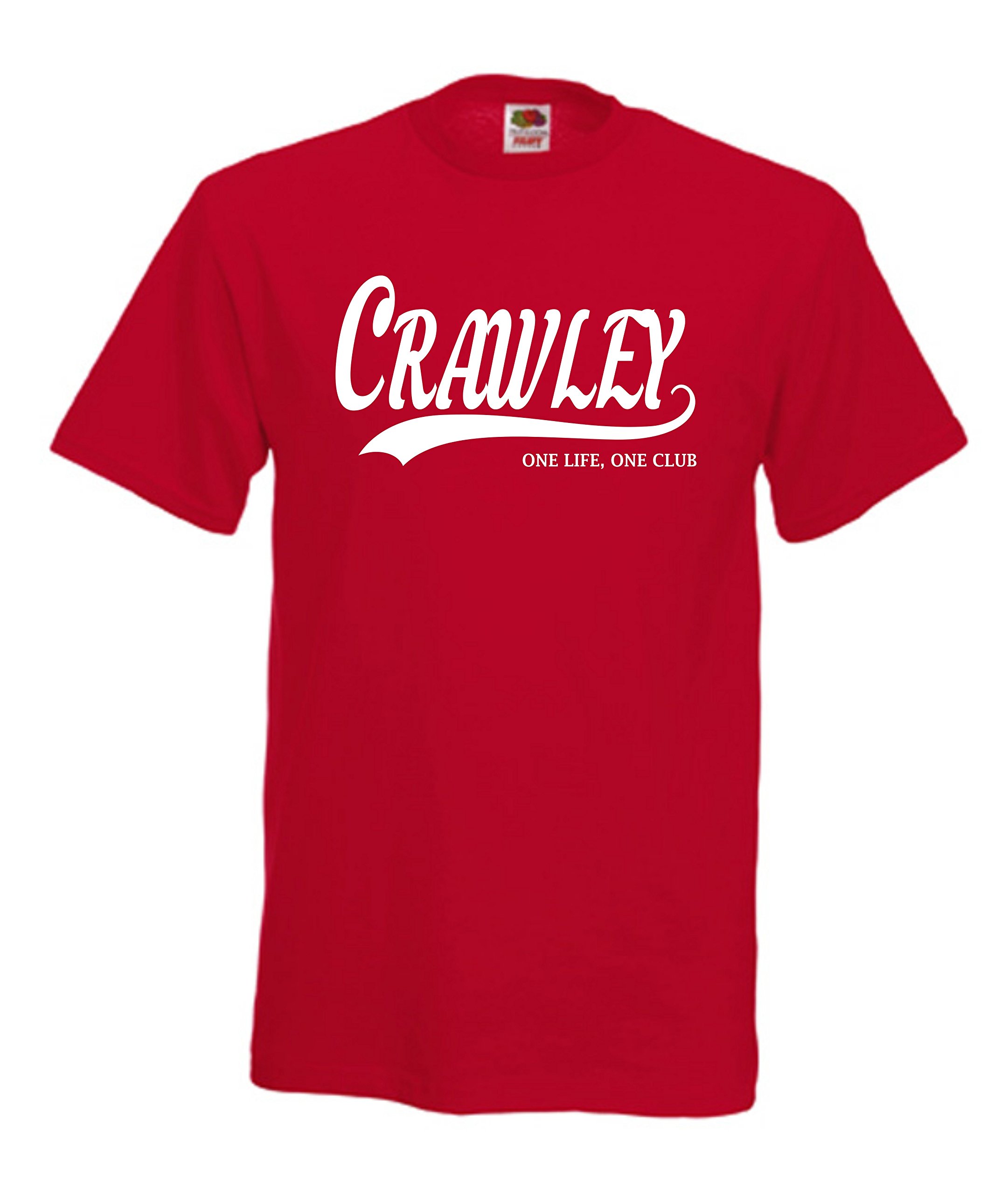 All About The Print Crawley Town Football Gift - one Life one Club Idea T-Shirt FC Present F75 (Adult Medium, Red)