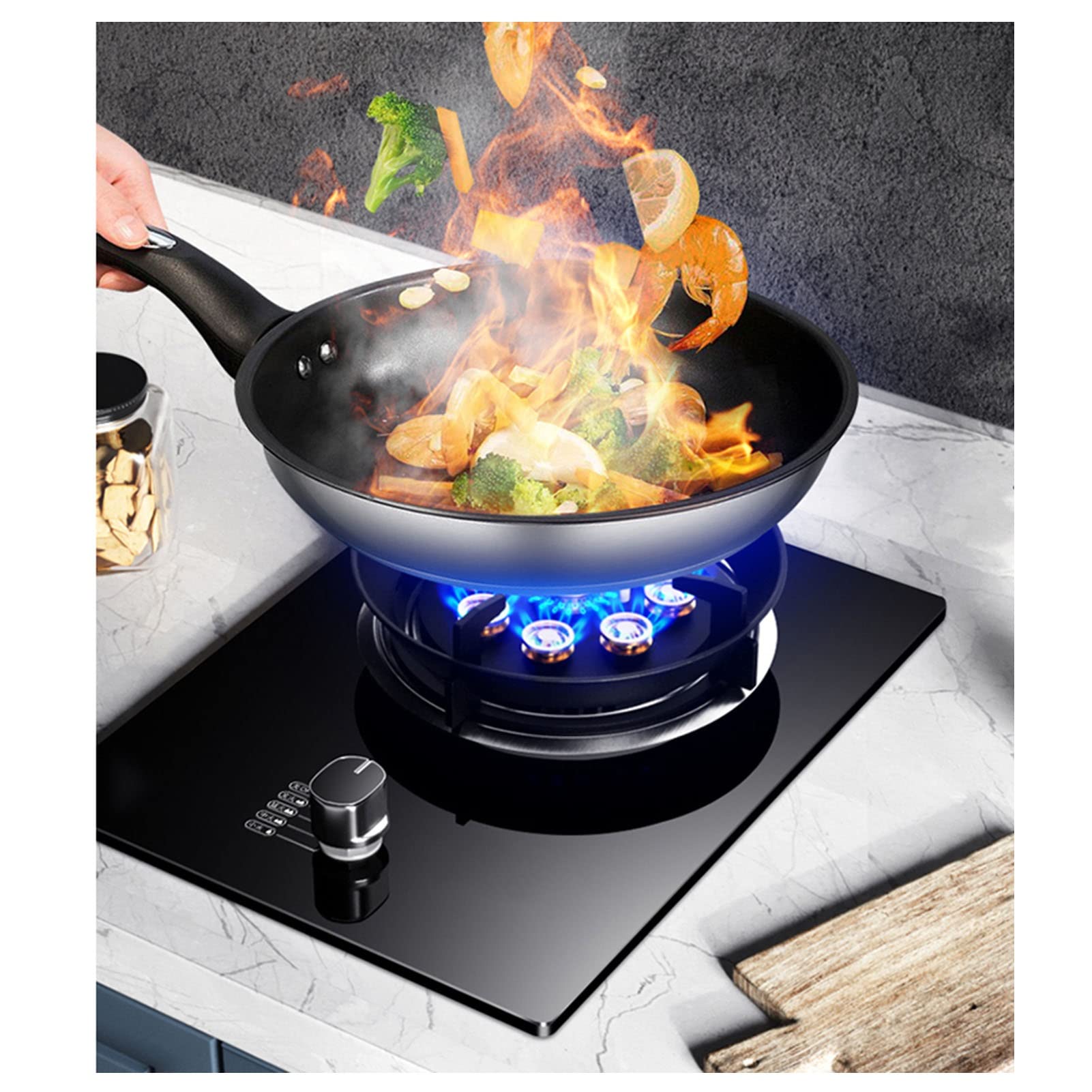 Cocina De Gas Integrada De 33CM, Fuego Feroz De Nueve Cavidades De 5,2 KW, Placa De Cocina De Vidrio Templado Negro, Con Protección Contra Incendios, For La Cocina Del Hogar ( Color : A , Size : LPG )