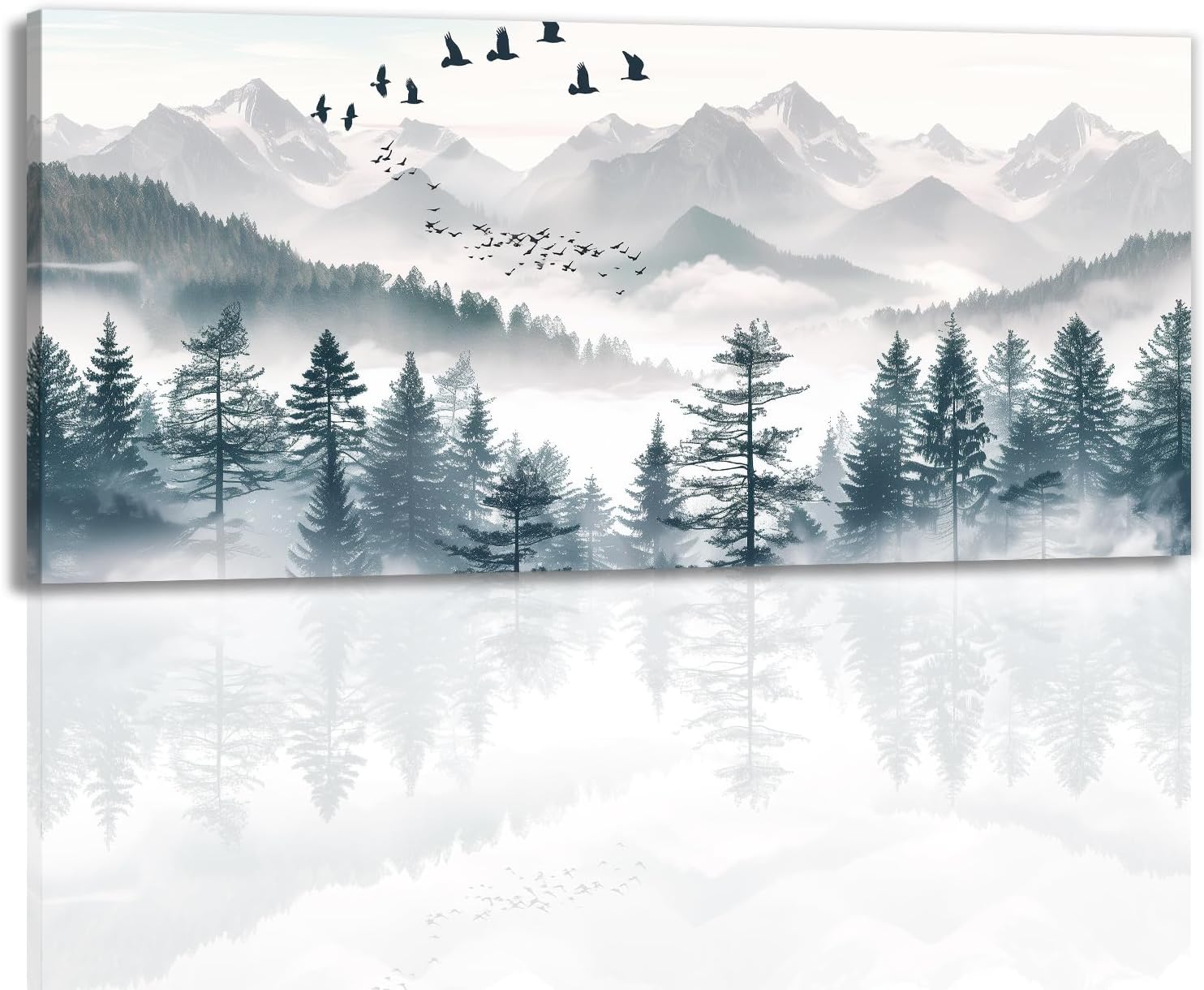GLOKAKA Chinese Landscape Wall Art Oriental Zen Wall Decor Mountain River Serene Nature Canvas Print for Living Room Bedroom Home Office(Artwork-1,24"x48")