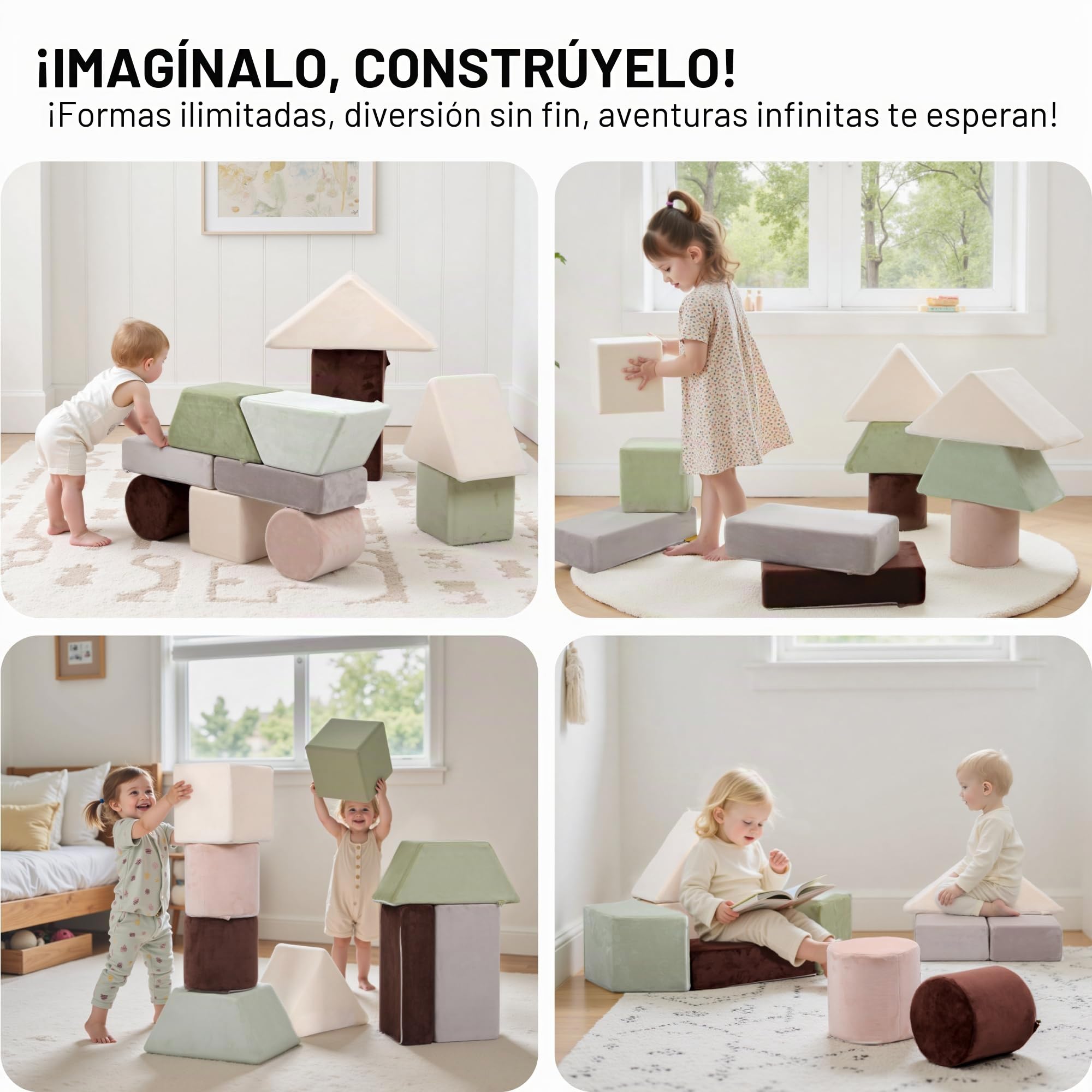 BanaSuper Bloques de Espuma 11 Piezas para Niños, Bloques de Construcción Gigantes y Escalada Segura, Juguete Educativo, Bloques Psicomotricidad, Regalo para Bebés, Niños y Niñas, Verde Claro