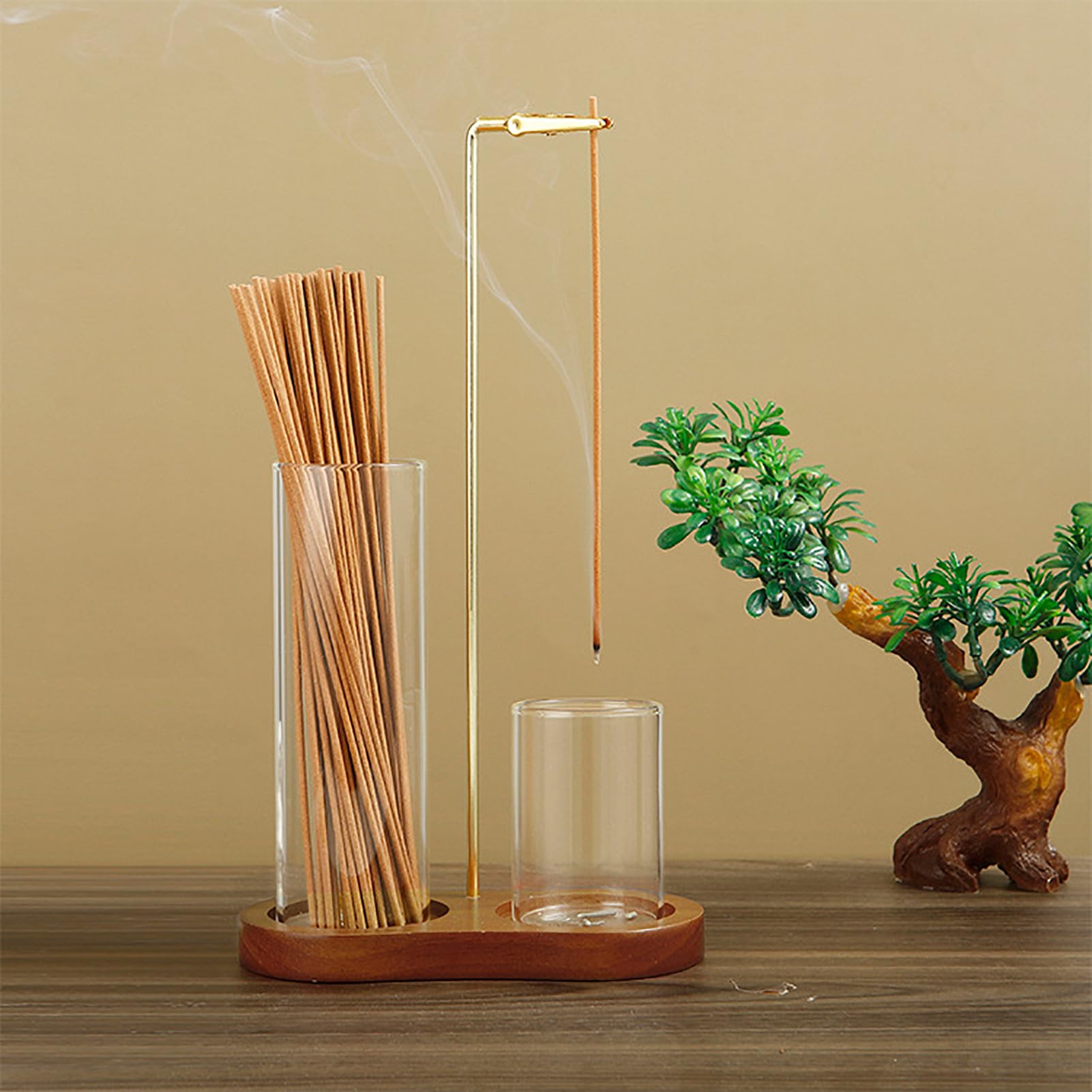 Wooden Upside Down Incense Holder for Sticks with Removable Glass Ash Catcher and Incense Holder for Yoga Spa, Tea - Image 2
