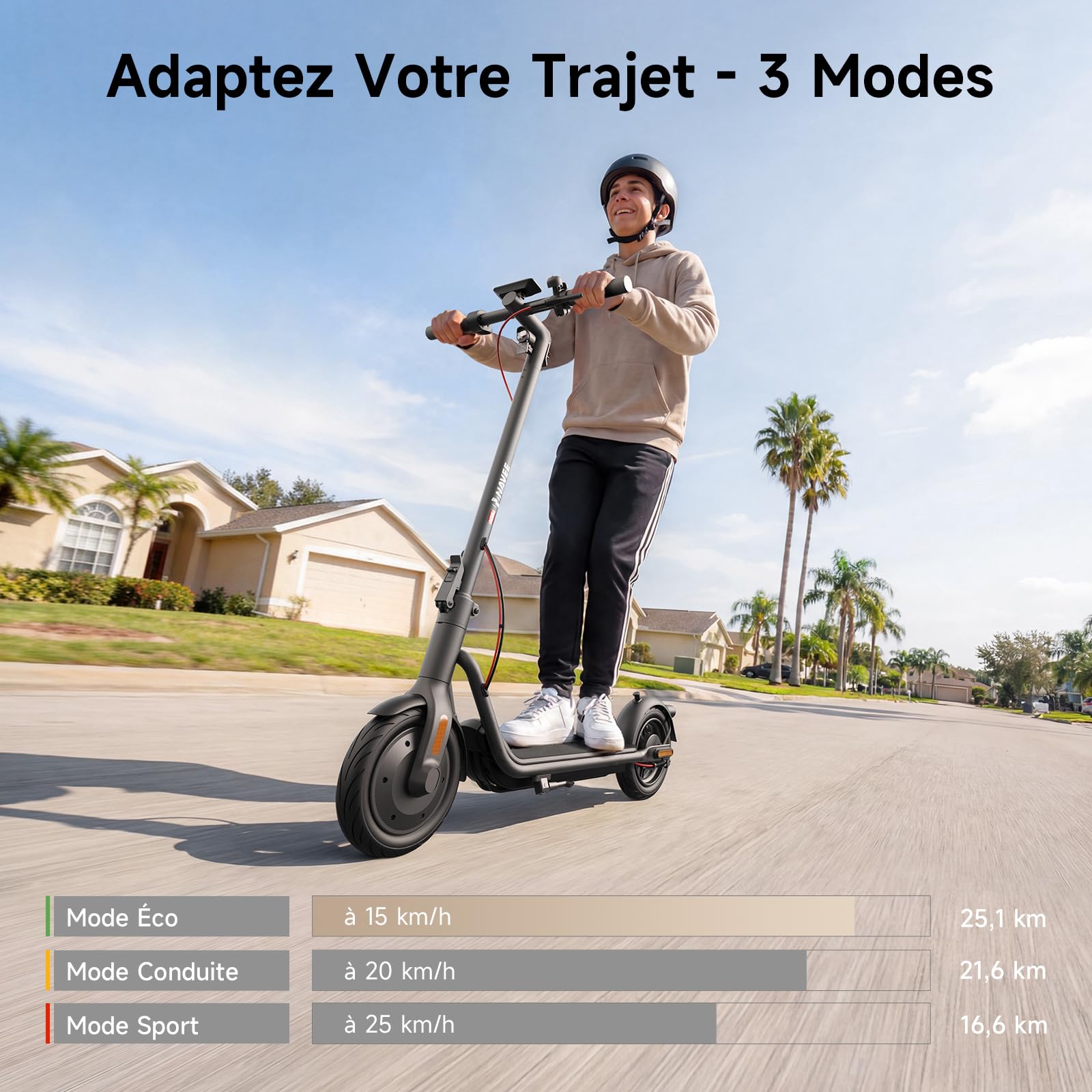 NAVEE V Série Trottinette Electrique Adulte 25-45KM, Moteur 600-800W, TCS, Antivol Intégré, Connectivité Bluetooth, Pneus 10" Tubeless, Sécurité 360°, APP Intelligent