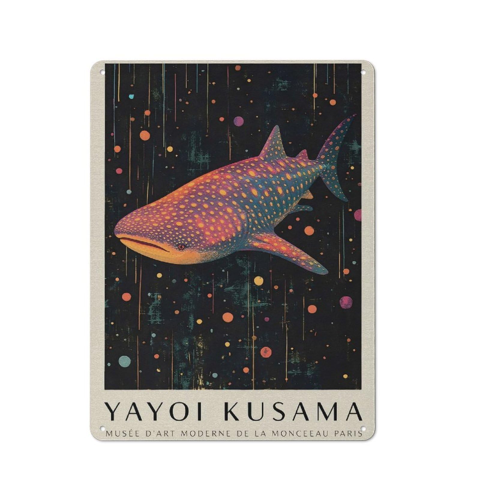 Junmoney Style-6 For Guest Room Or Hallway, Yayoi Kusama Whale Shark Vintage Metal Sign 40X30cm, New-Space Wall Decor For Home Decor Collectors