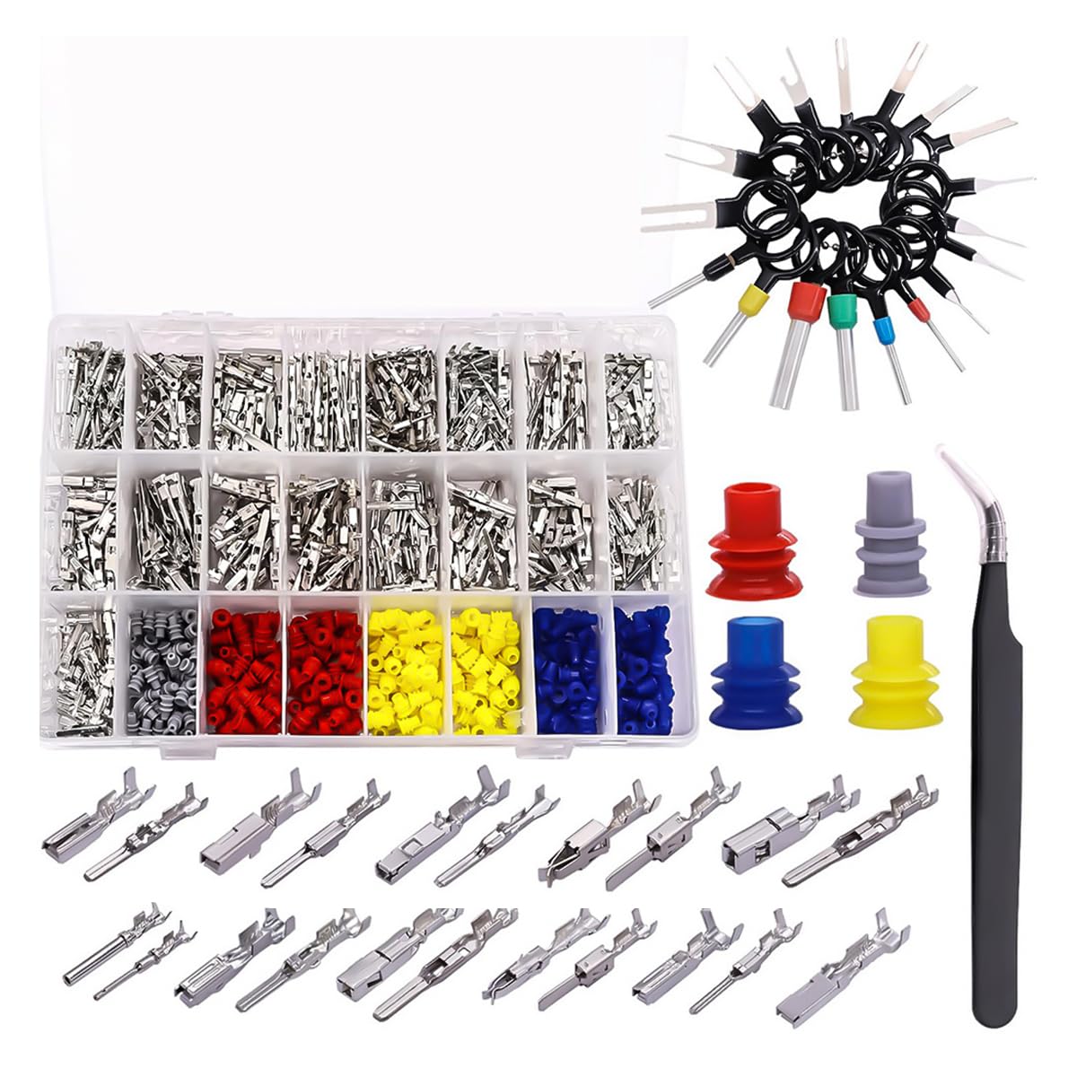 Mandark 755 PCS Car Electrical Wire Terminal Kit, Male and Female Copper Auto Harness Crimp Connector Assortment, 21Type 1/1.5/1.8/2.2/2.8/3.5 mm Electric Wiring Pin Connector, Universal Fit