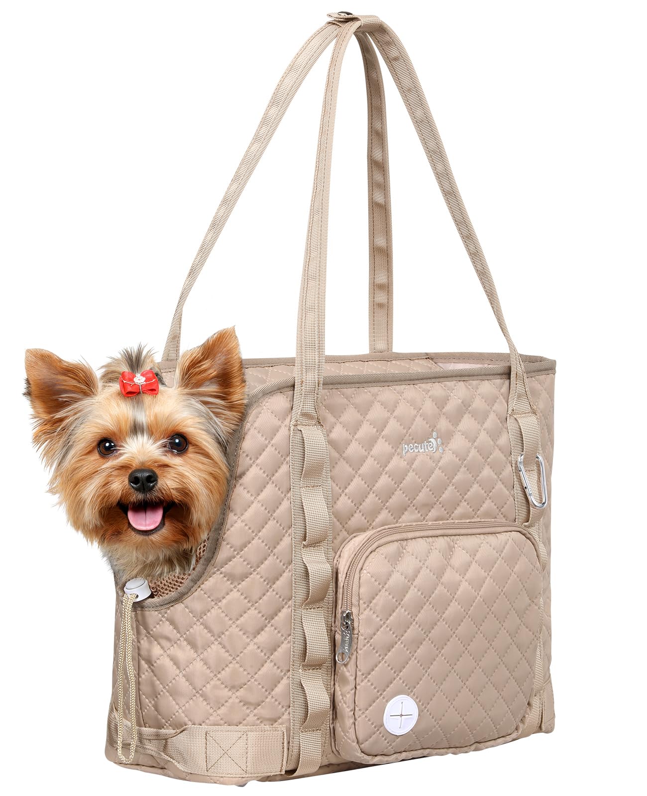 Pecute Dog Purse Carrier for Small Dogs,Small Dog Carrier with Pockets,Dog Carrier with Soft-Sided,Dog Carrier Purse Suitable for Outing and Travel, Khaki,L
