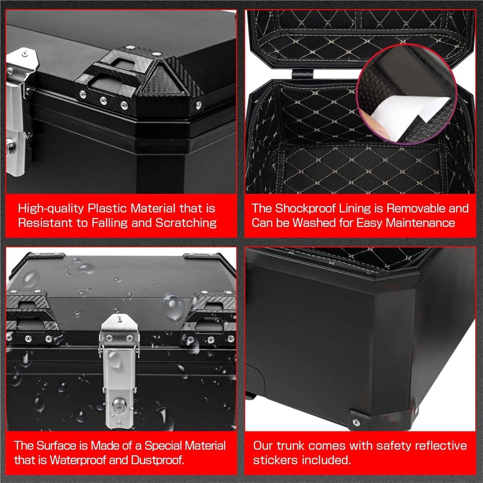 45L Uniwersalny plastikowy kufer motocyklowy na kask, zamykany na klucz, wodoodporny i amortyzowany Motorcycle Tail Box boczna motocykla walizka