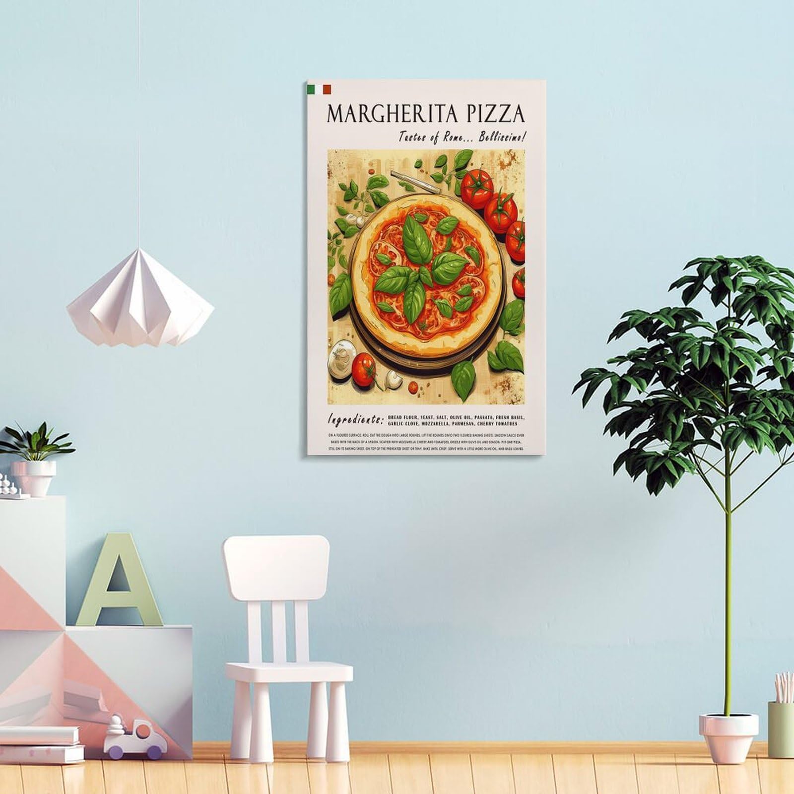 FUPMTKLT Italienisches Margherita-Pizza-Poster, Retro-Restaurant-Poster, italienische Küche, Esszimmer, Poster, 1 Leinwand-Poster, Schlafzimmerdekoration, Landschaft, Büro, Raumdekoration, Geschenk,