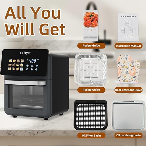 Miniatura 6 de Horno freidora de aire grande Xl Pro de 10 litros con parrilla para uso en encimera de cocina, hornos de convección inteligentes 12 en 1, freidora