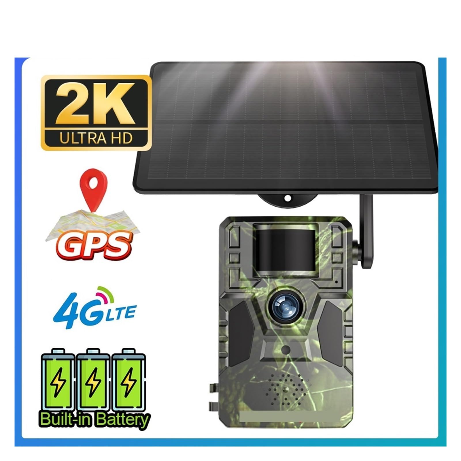Cámara Vida Silvestre Cámara De Rastreo Solar 2K 4G, Detección Movimiento PIR 12MP, GPS Integrado, Visión Nocturna IR 15M, Cámaras Impermeables IP66 For Vida Silvestre(4G Camera Add 32G)