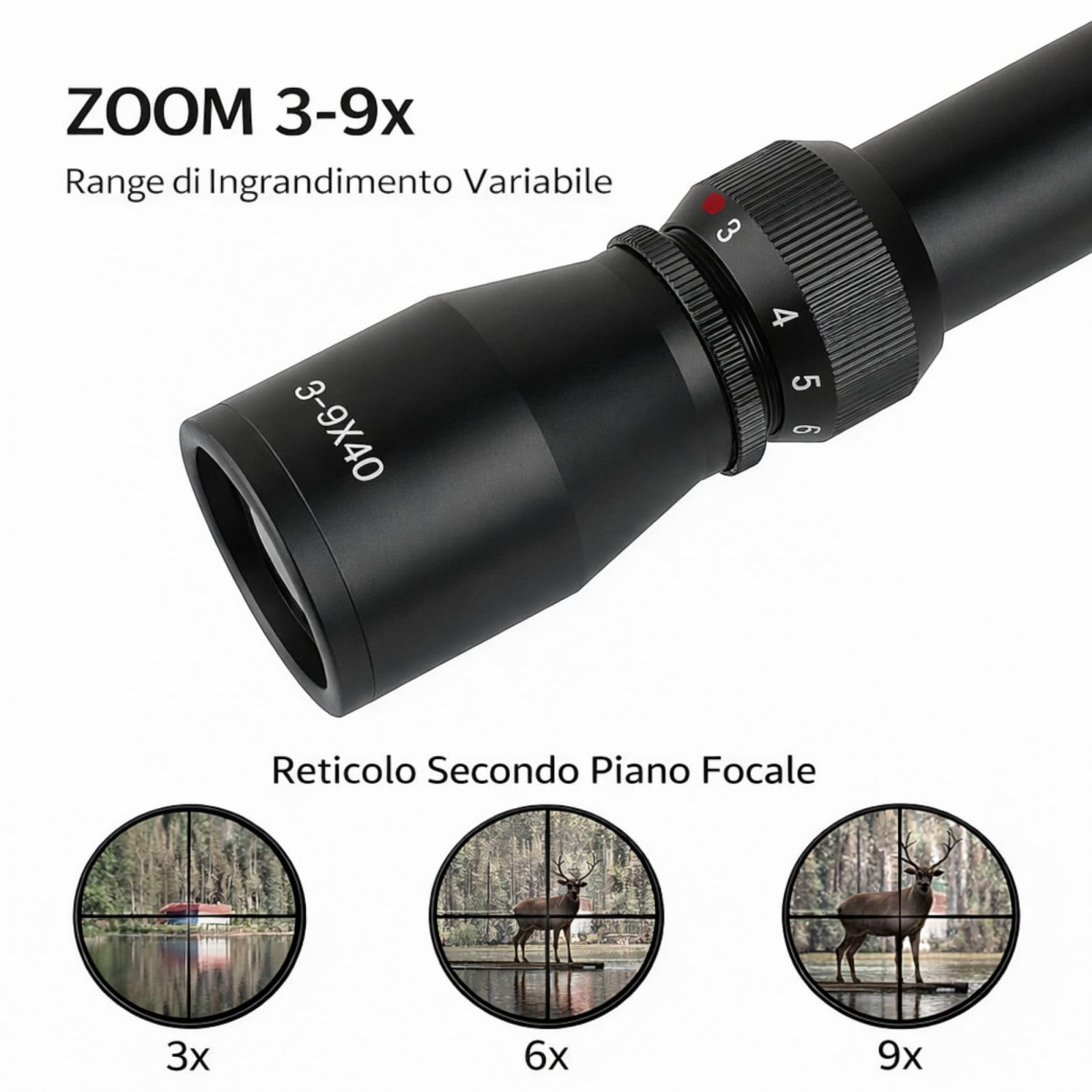Mirino Ottico 3-9x40 20mm per Carabina Aria Compressa Zoom Variabile Antiappannamento Antiriflesso Impermeabile