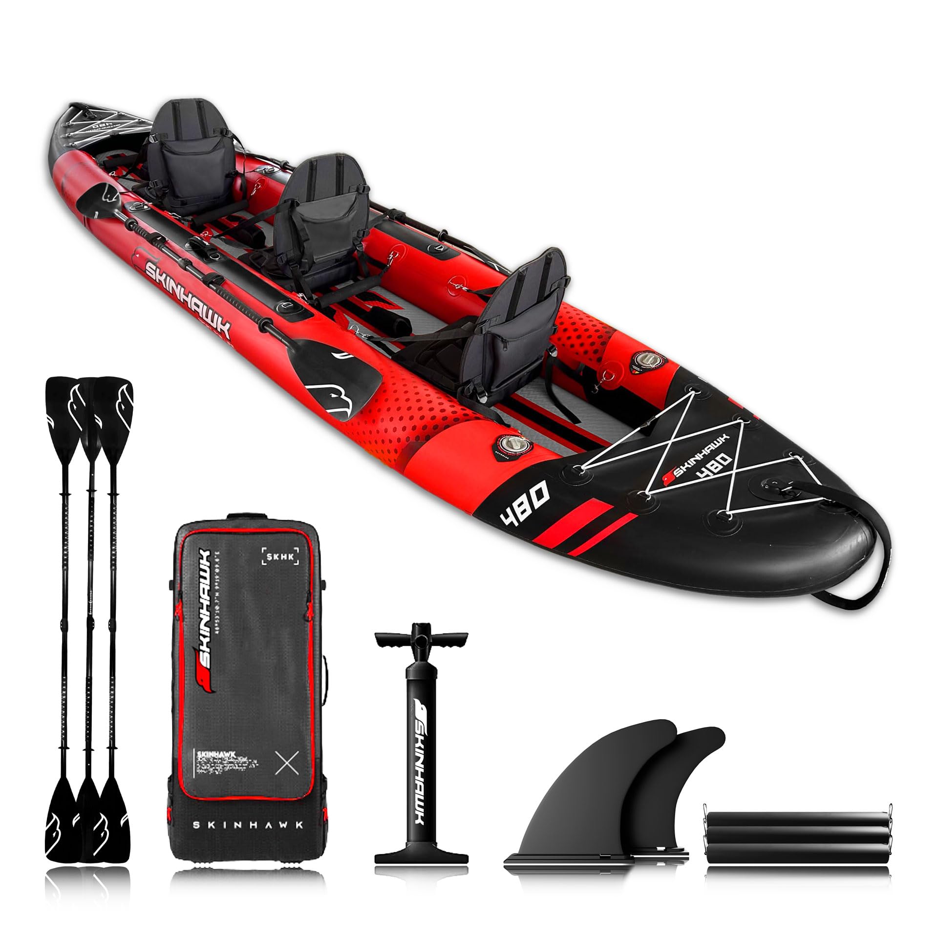 SKINHAWK Kayak rosso Exclusiv 480 - Gommone - Canoa - 480 x 96 cm - 3 persone kayak