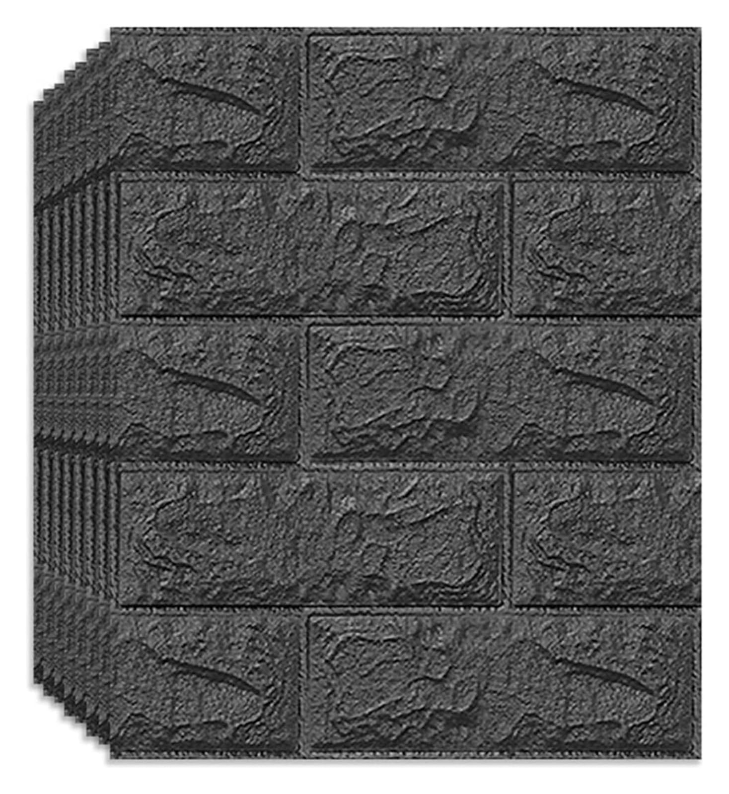 Sdgeryeeg Dark Grey Wall Panels， 3D Wall Panel 10Pack Brick Self-Adhesive Waterproof Pe Foam Wallpaper Anti-Collision Used For Bathroom(Dark Grey)