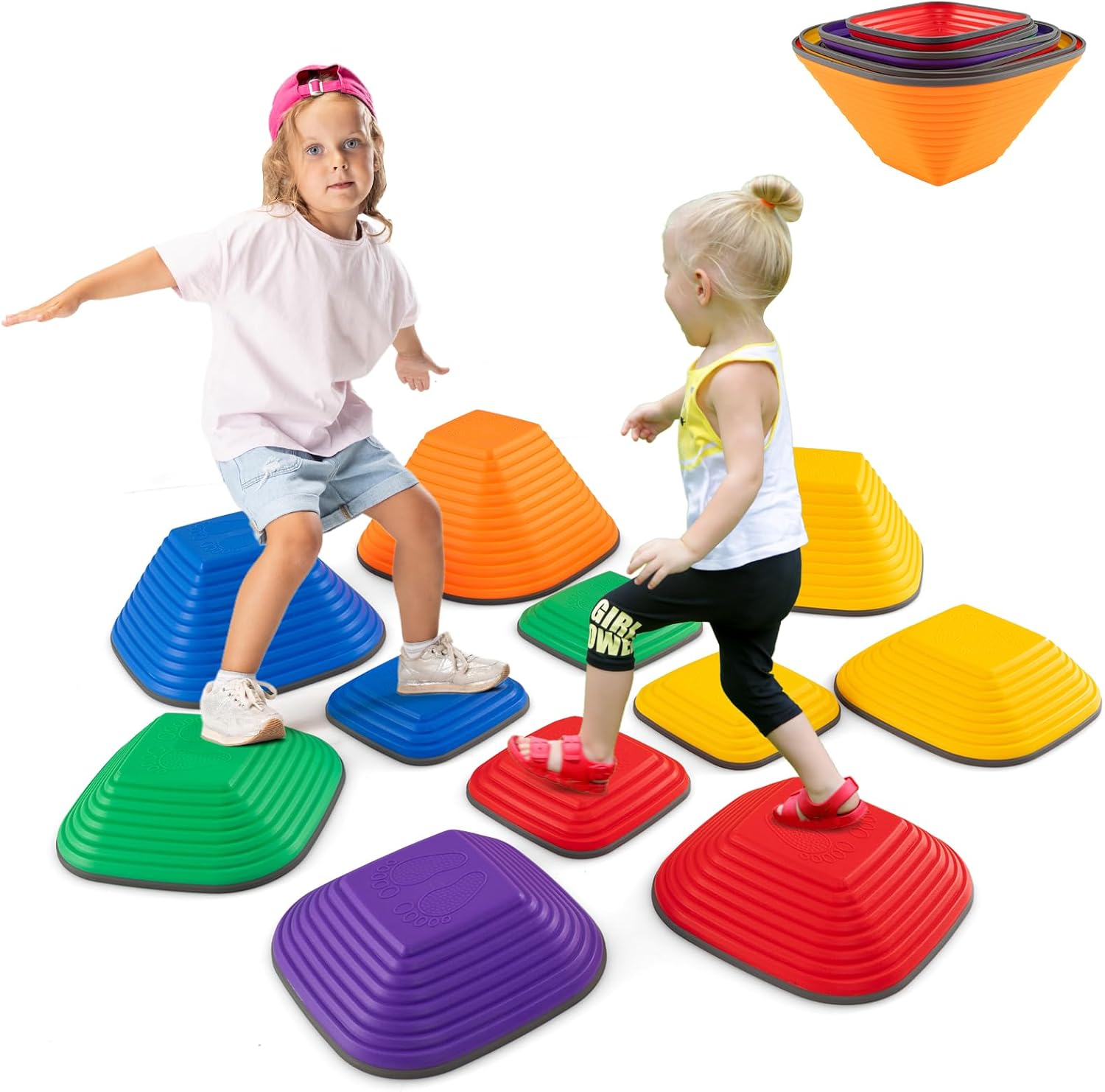 Costzon Stepping Stone for Kids, Non-Slip Toddler Balance Stones, Balance Blocks for Indoor/Outdoor Exercise, Coordination, Obstacle Course Set for Daycare, Gift for Kids Above 3