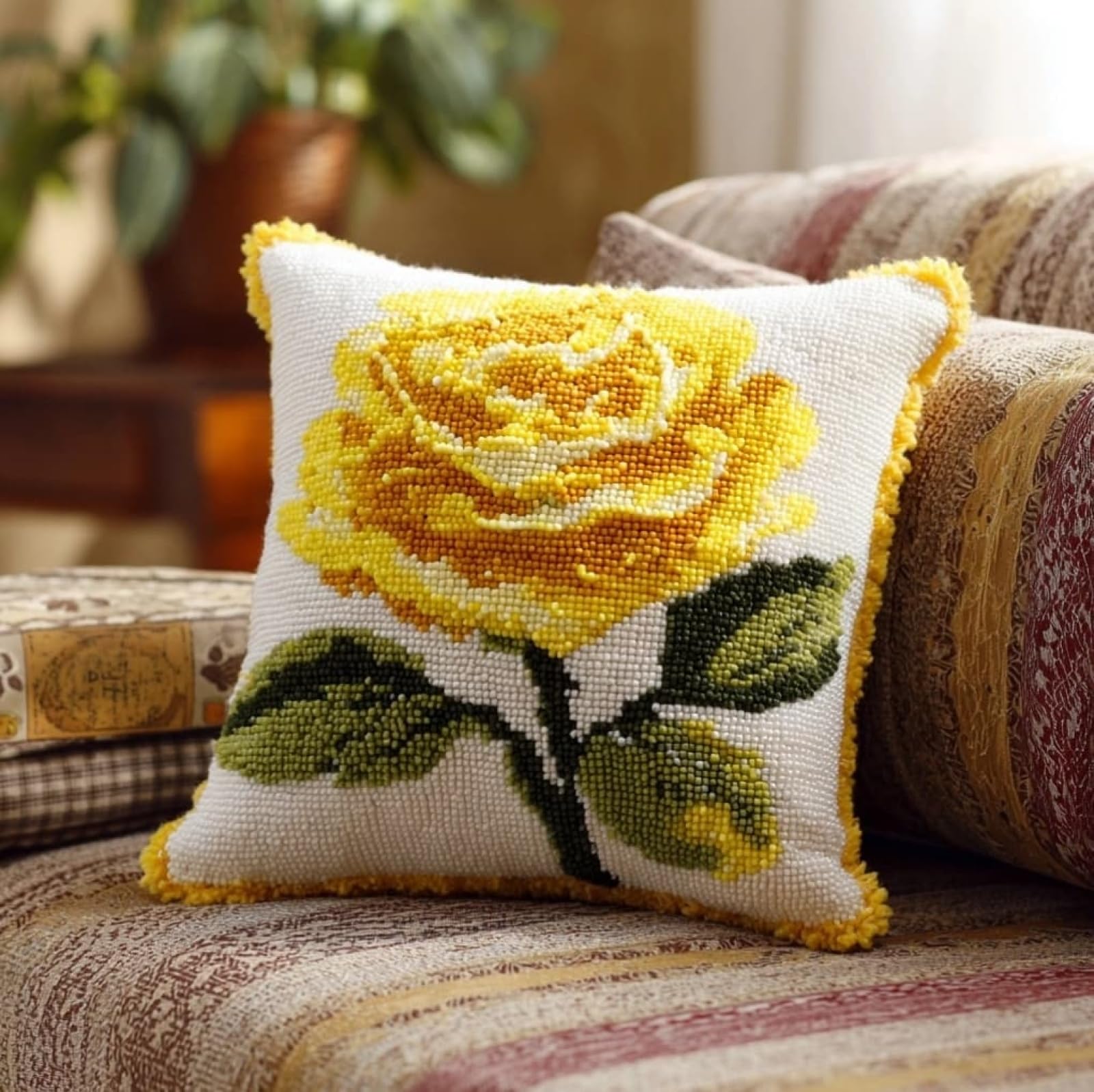 WallustrioaW Latch Hook Kits for Adults,Yellow Roses