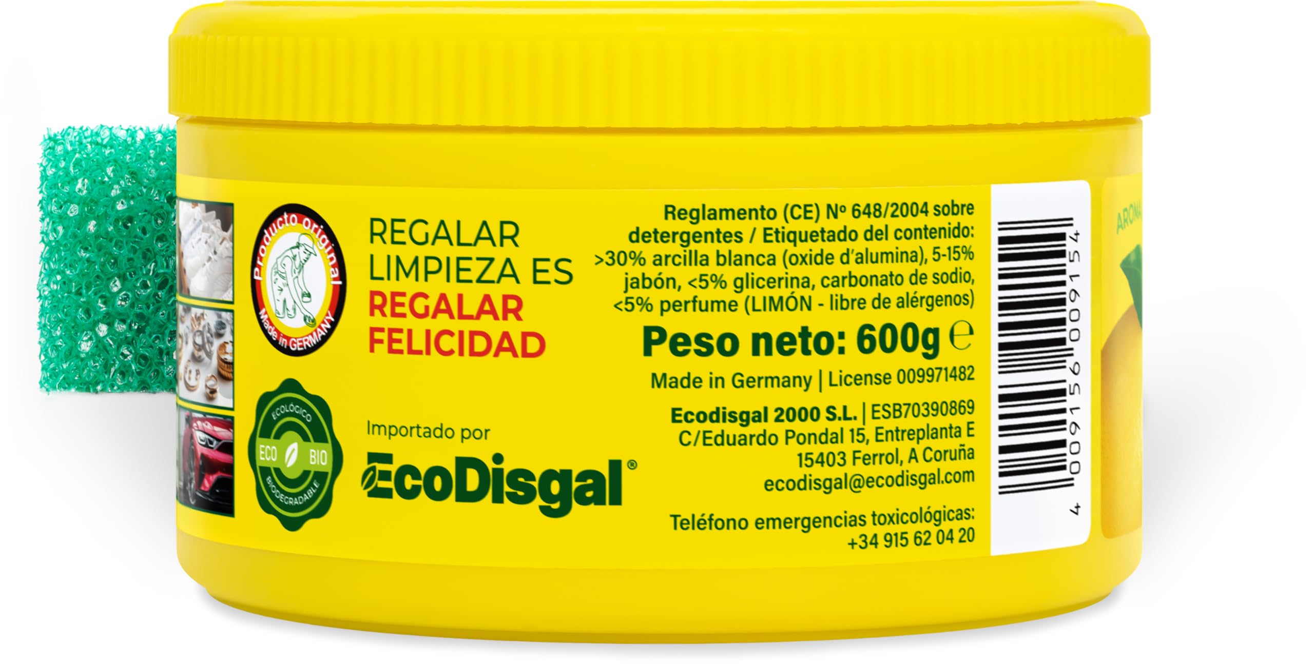 La Fantástica Piedra Blanca Original Pack 4x600g | Arcilla de Limpieza Multiusos, Fórmula Alemana, 4 Esponjas de Regalo