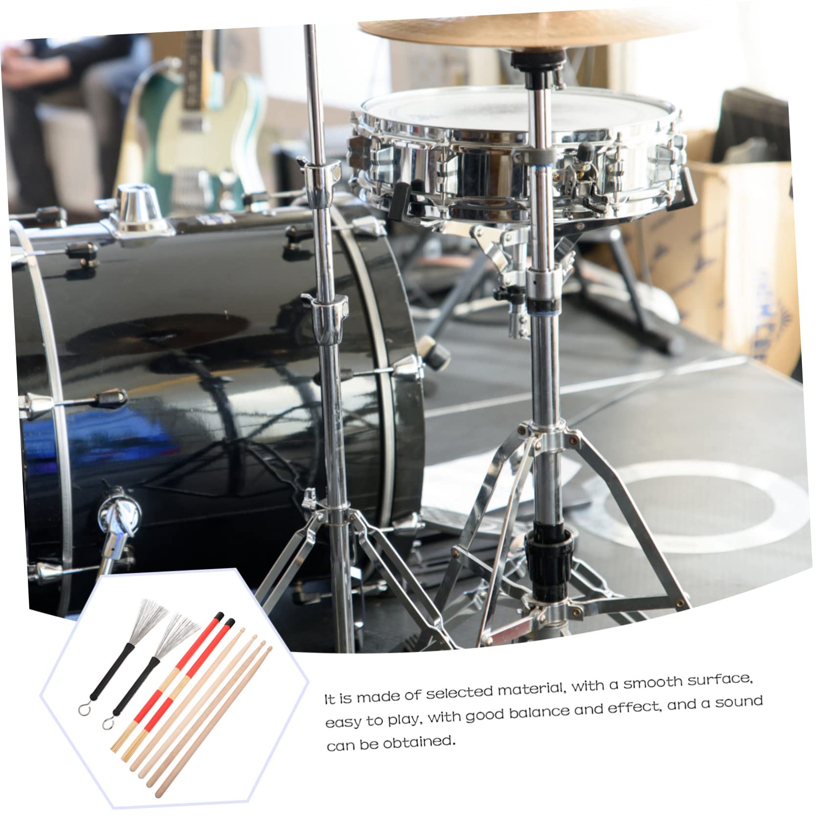 ERINGOGO Juego De Baquetas 5a y Cepillo De Alambre Para Batería Con Bolsa De Tela Roja, Accesorio Profesional Para Percusión, Adecuado Para Práctica y Bandas Juveniles