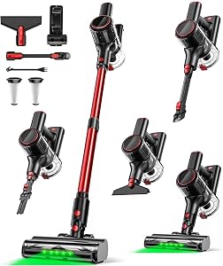 Cordless Vacuum Cleaner, 85,000RPM Powerful Stick Vacuum 8 in 1 Lightweight Vacuum Cleaners for Home, LED Display, 3 Suction Modes, 45Mins Detachable Battery Vacuum for Hard Floor Carpet Pet Hair