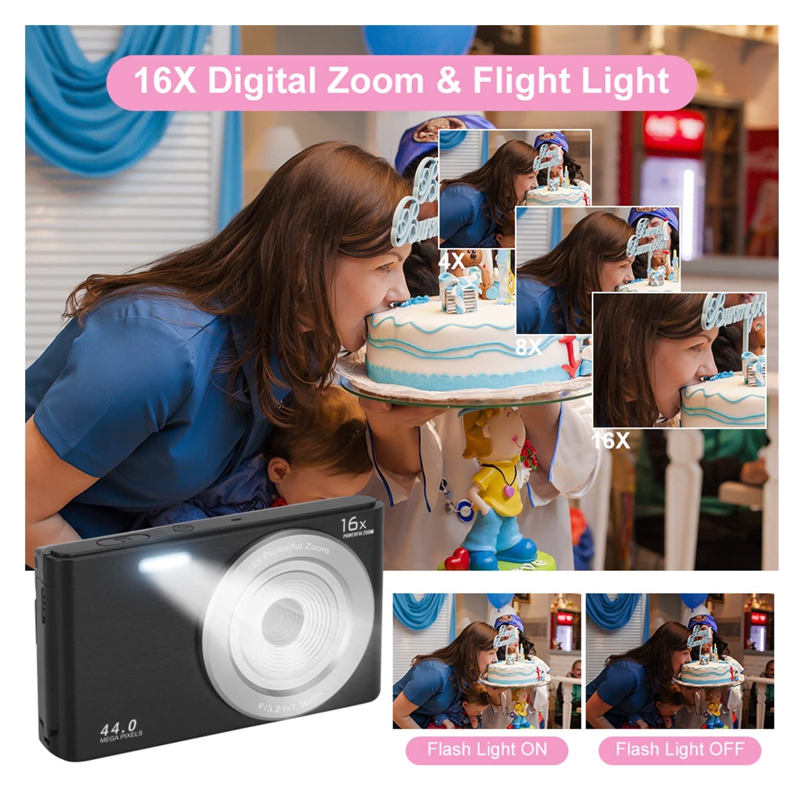 Videocámara, Cámaras fotográficas digitales Vintage de 44MP, grabación lapso tiempo, videocámara fotográfica 4K, grabadora vídeo Vlog compacta for regalo niños Cámara de vlogging(16G SD Card,Silver)