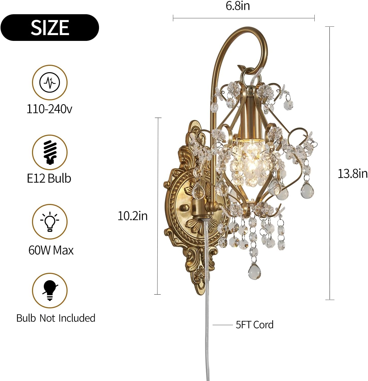Gold Crystal Medieval European Style Wall Sconce Set