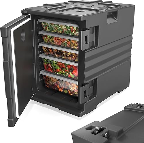 ROVSUN 82QT109 QT - Transportador de alimentos aislado, calentador de alimentos con ruedas, hebillas dobles y asas, cajas calientes apilables para