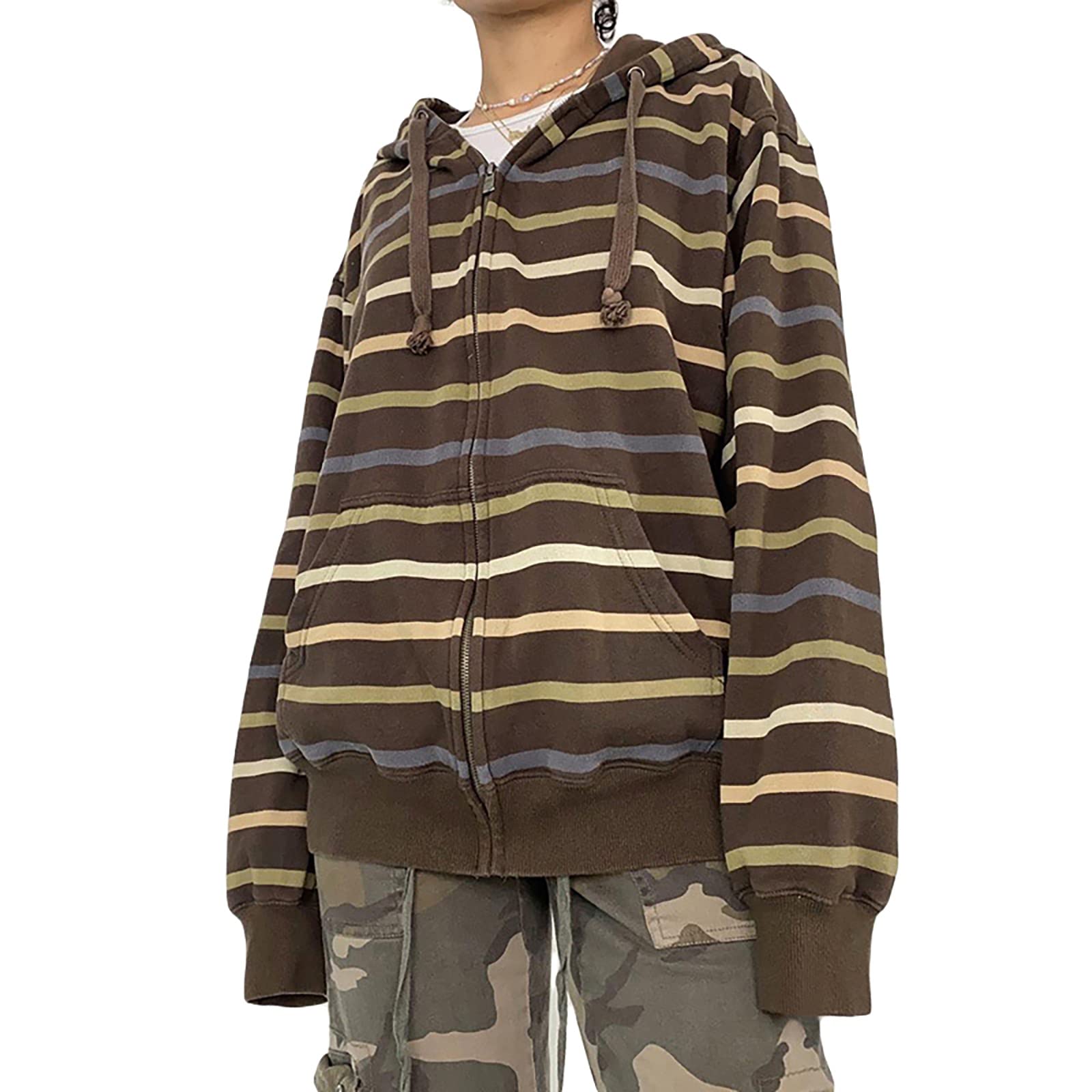 Amiblvowa Y2k Sudadera con capucha y cremallera para mujer, diseño gráfico de gran tamaño, estética, vintage, Harajuku Grunge, para adolescentes, niñas, chaqueta de Halloween