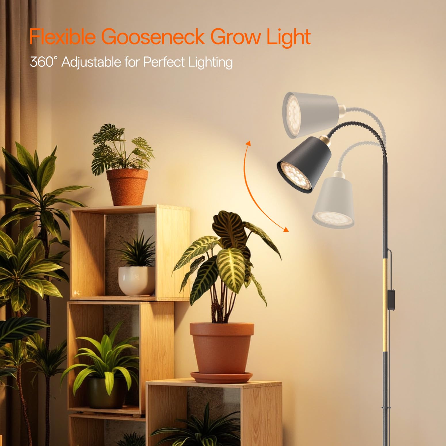 Bstrip - Luz de cultivo para plantas de interior, luz de crecimiento de 65 pulgadas de alto, luz LED de planta no regulable de 18 W con lente óptica, luz de planta de espectro completo con cuello de