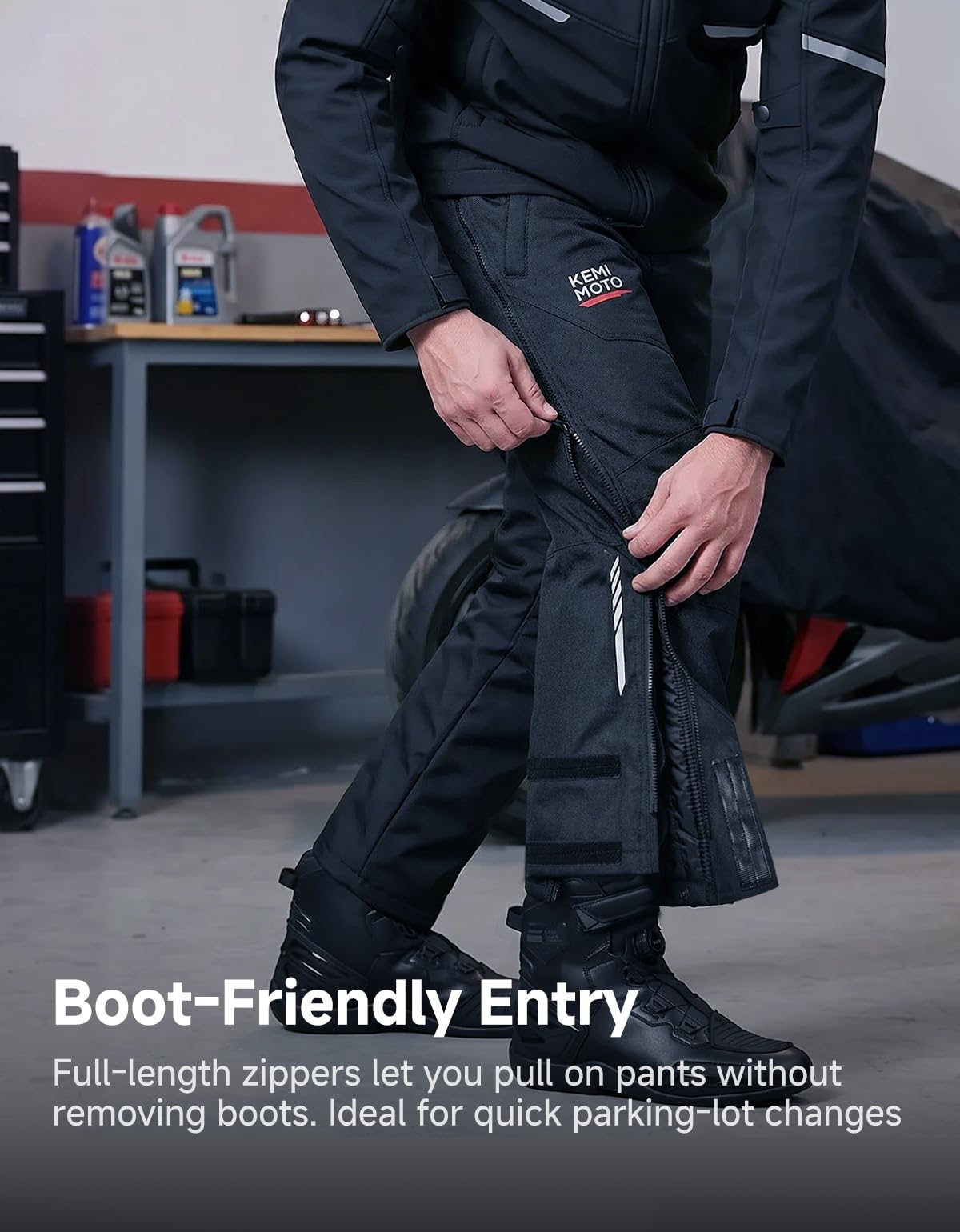 KEMIMOTO Pantaloni Moto Invernali Uomo con Protezioni CE, Pantaloni da Motocicletta Antivento Termici con Zip SBS Bidirezionale e Design Riflettente, Adatti da -20°C a 10°C