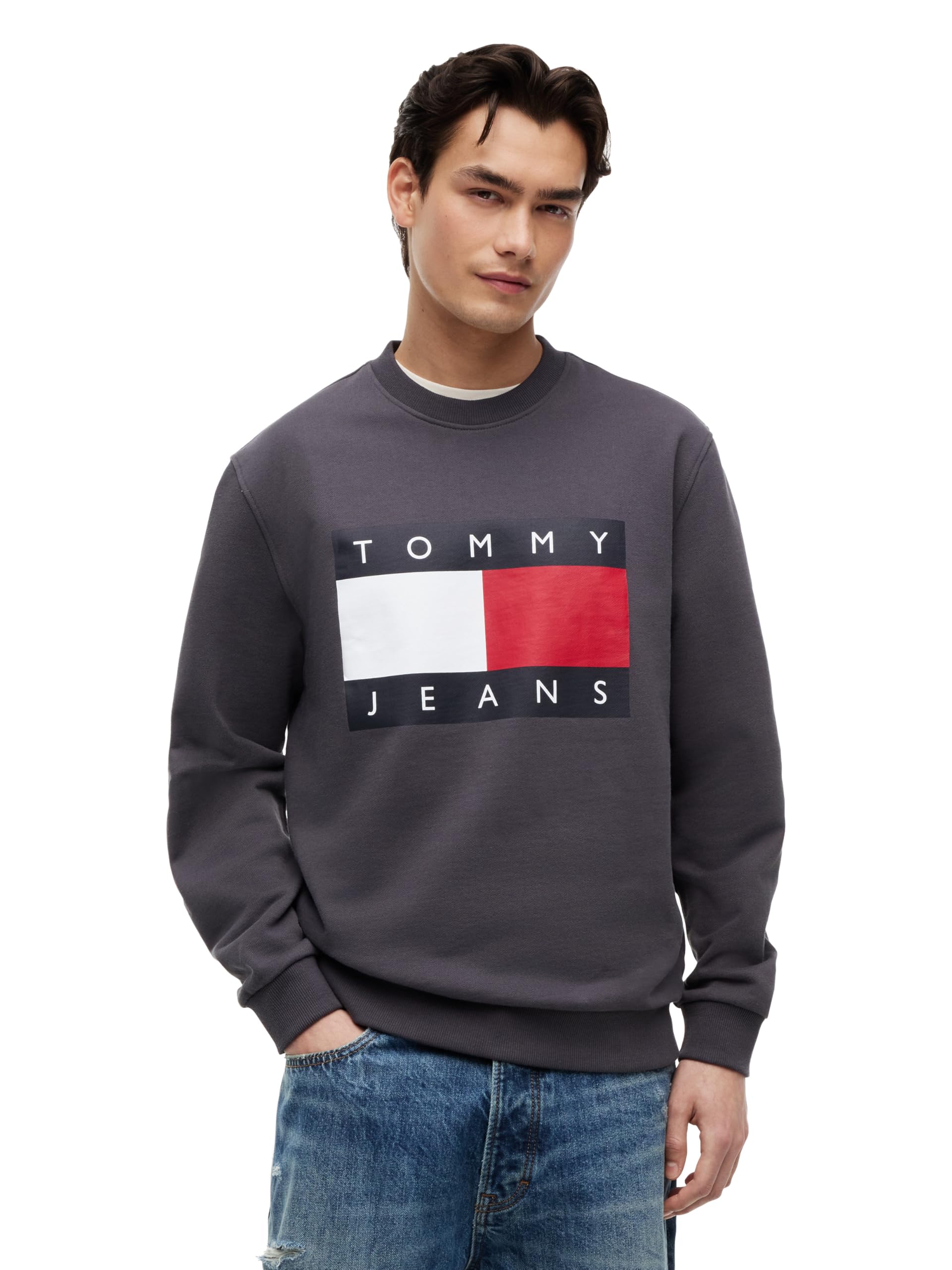 Men's Medium Weight Crewneck Sweatshirt With Printed Flag Logo