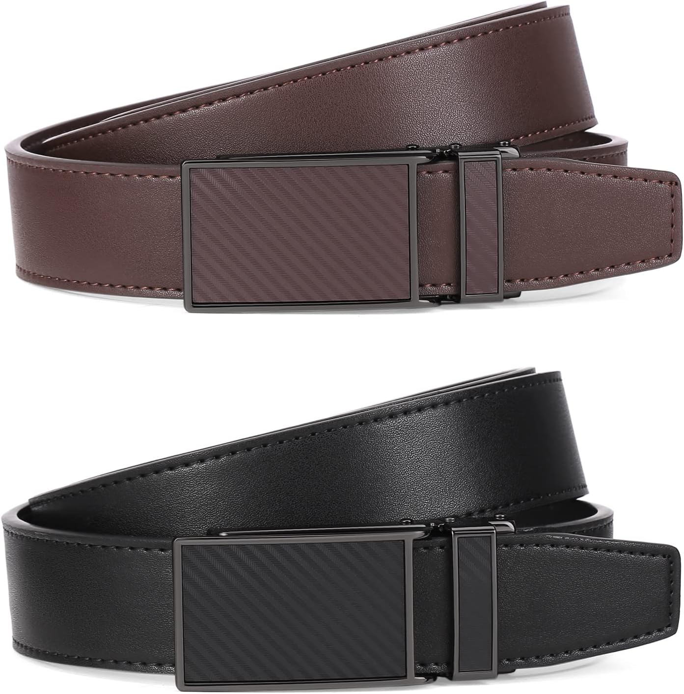 SENDEFN 2 Pack Ratchet Belt Men, Men Leather Belts in Gift Set Box for Dress Casual, Size Adjustable Trim to Fit - Image 4