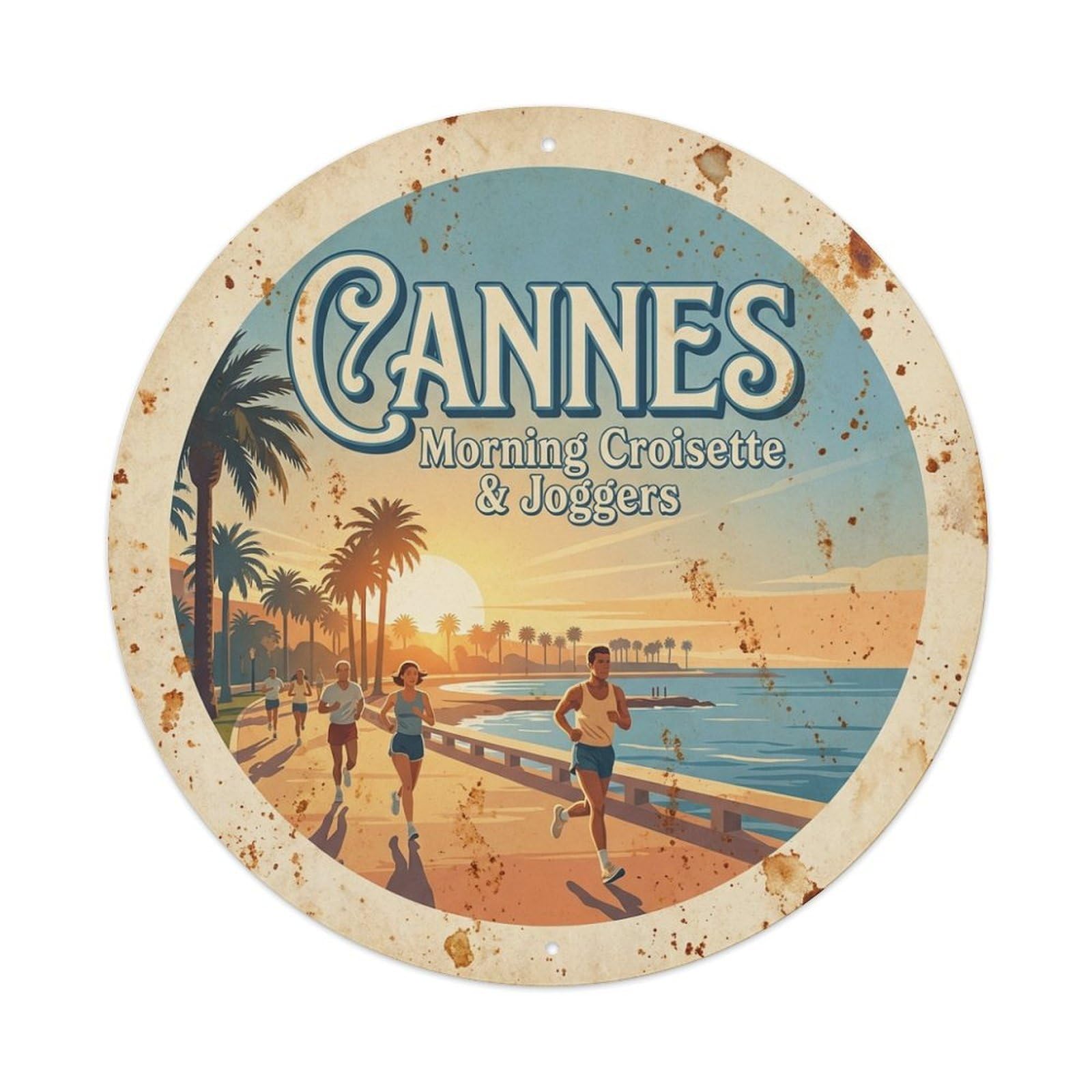 Riviera Travel Cannes France Morning Jog Coastal Beach Metal Tin Sign