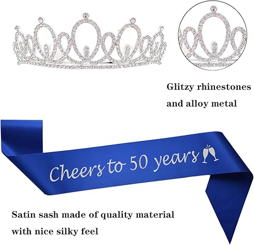 Miniatura 3 de Tiara y banda de regalo de feliz cumpleaños número 50, corona de princesa con diamantes de imitación de cristal, suministros de regalo de fiesta