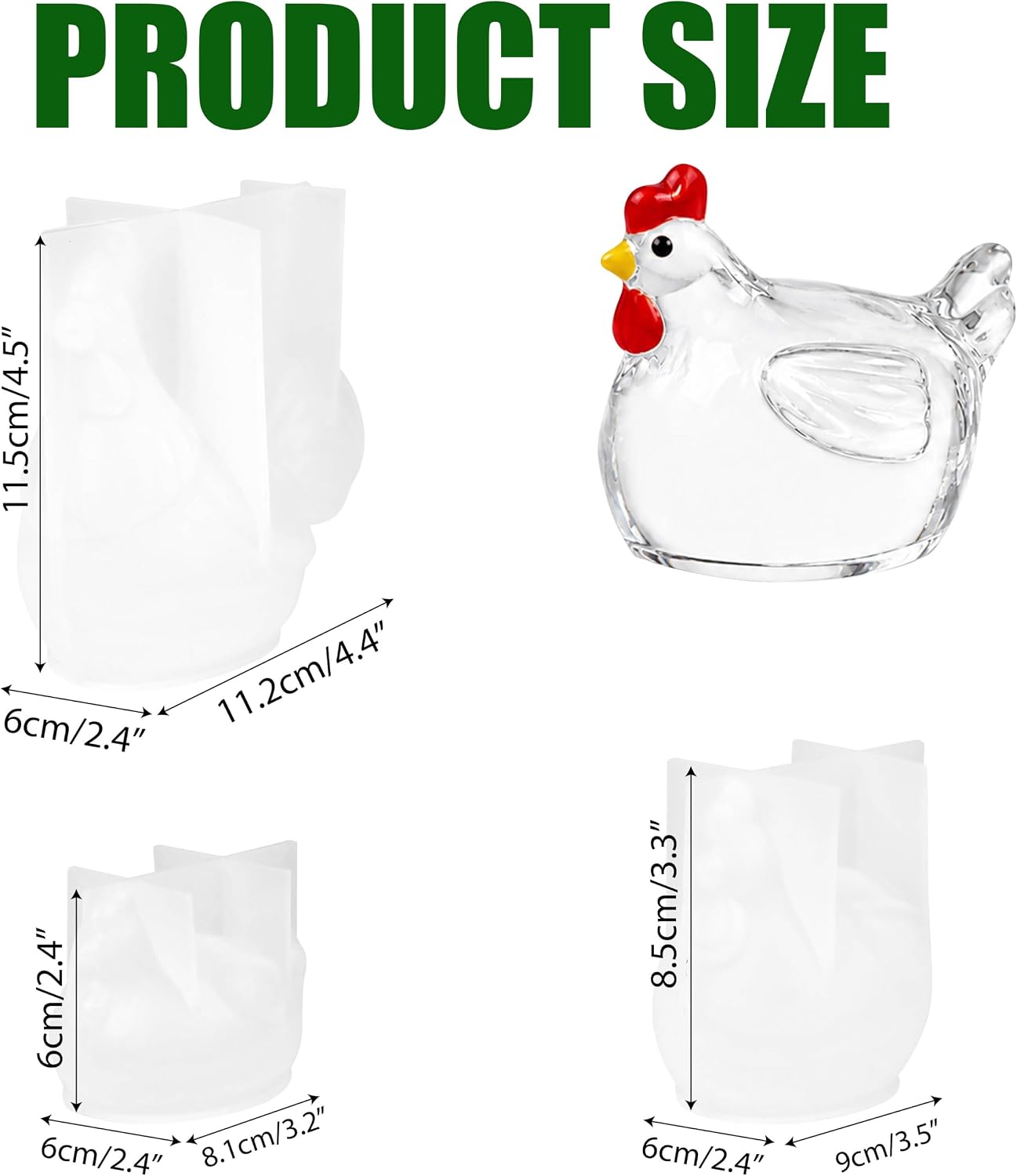 3PCS Chicken Resin Mold, Large Rooster Hen Chick Silicone Casting Mold