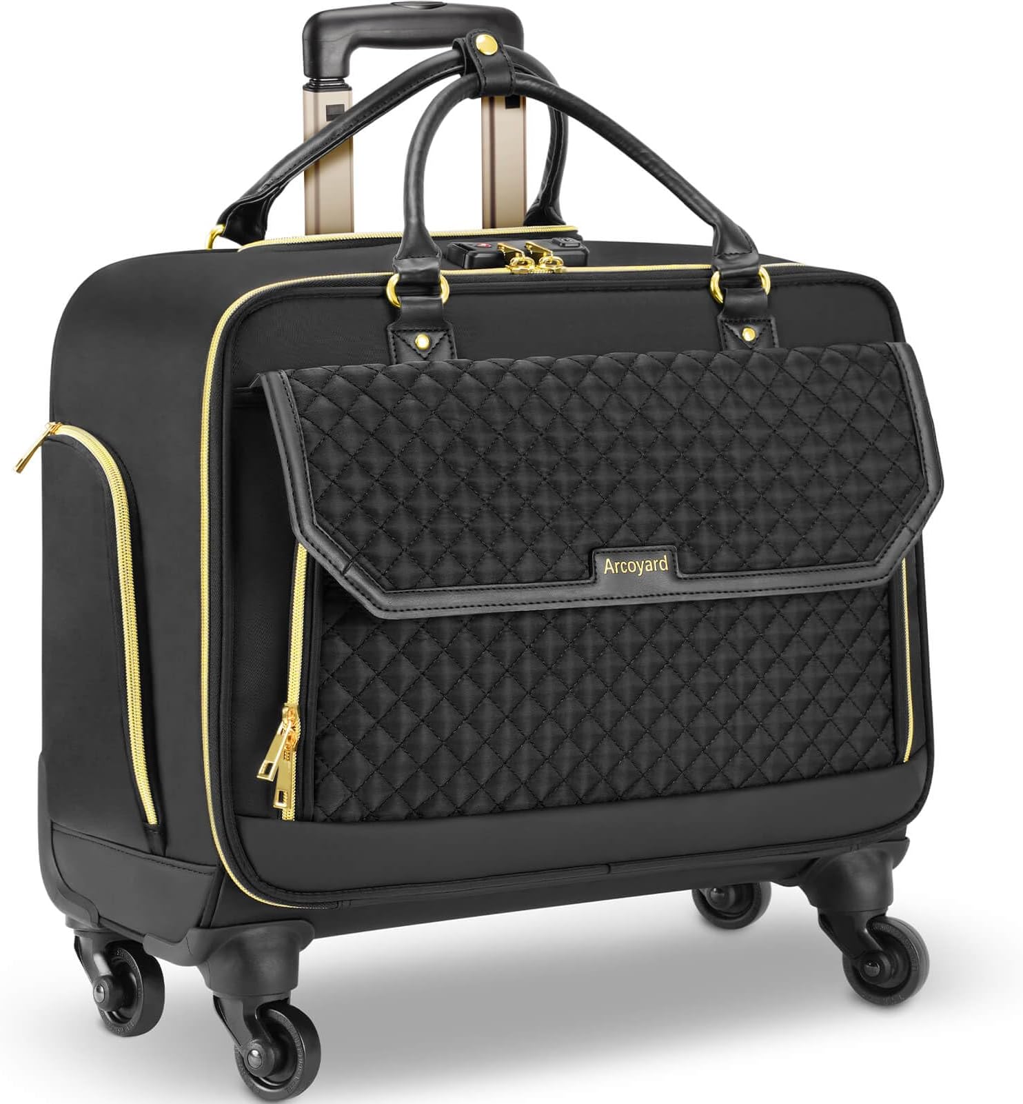 Arcoyard Rolling Laptop Bag, Briefcase for Women and Men with 4 Spinner Wheels and Handle, Roller Computer Bag for Work Travel Carry On, TSA Friendly Design, Black