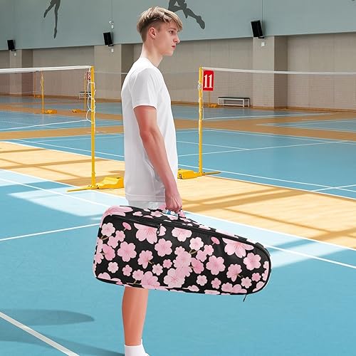 Miniatura 8 de Bolsa de pelota de raqueta de tenis, bonita y resistente, color rosa, zéfiro japonés, flor de cerezo, bolsa con capacidad para 2 raquetas para
