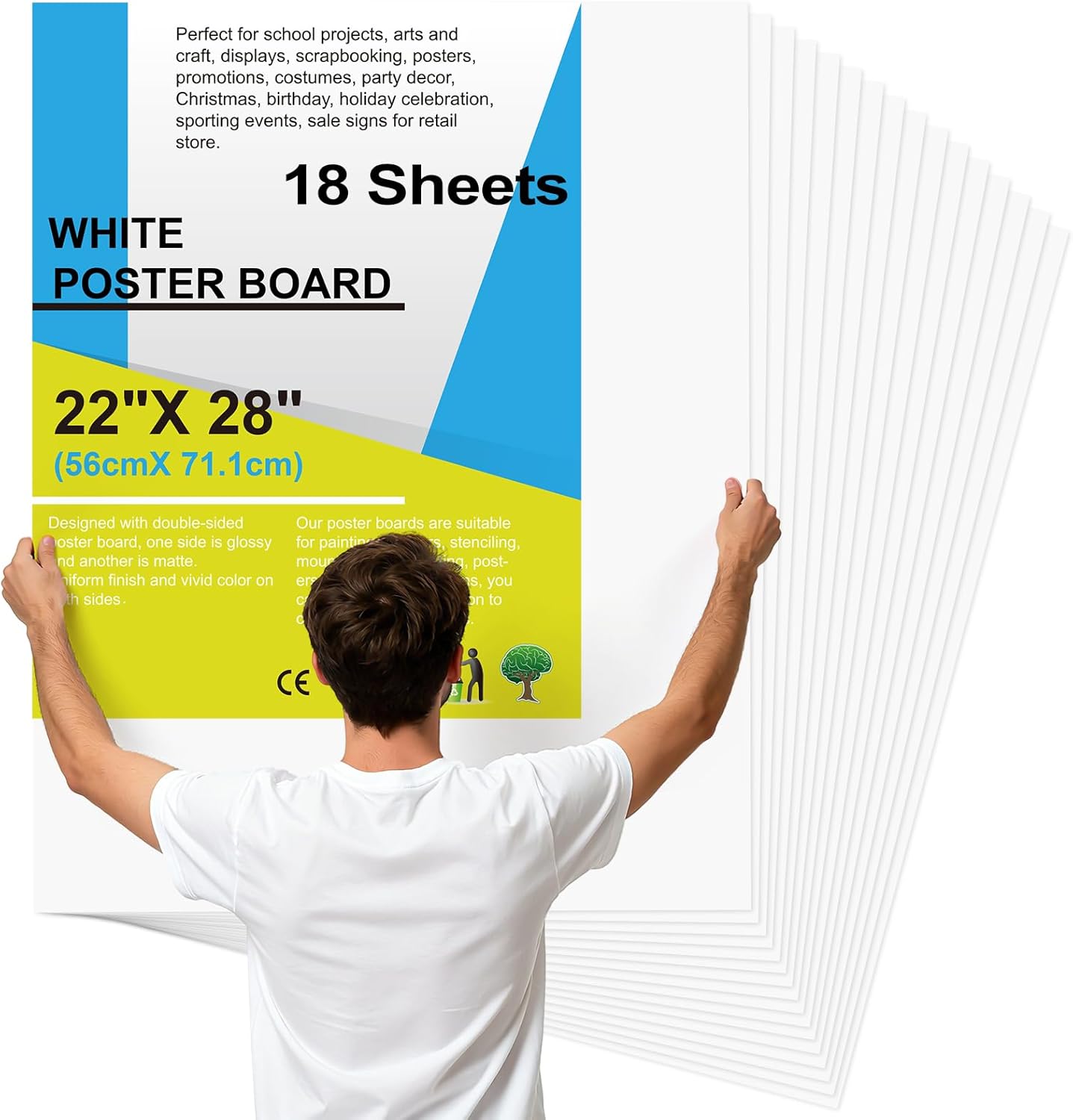 18 Pcs 22" x 28" Poster Board Paper White Bulk, ROOKEA 250 GSM Vision Poster Boards for School Arts Craft Projects Presentations Drawing Scrapbooking Blank Graphic Display
