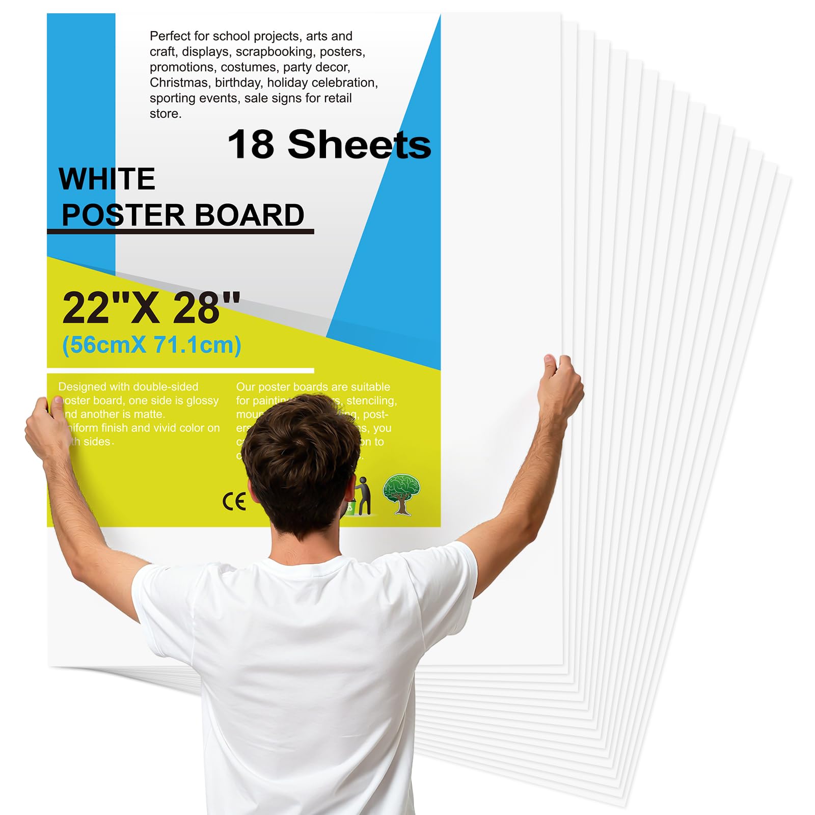 18 Pcs 22" x 28" Poster Board Paper White Bulk, ROOKEA 250 GSM Vision Poster Boards for School Arts Craft Projects Presentations Drawing Scrapbooking