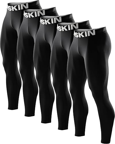 DRSKIN Paquete de 5, 4, 3 o 1 pantalón de compresión para hombre, leggings deportivos, capa base, correr, atletismo, entrenamiento, activo