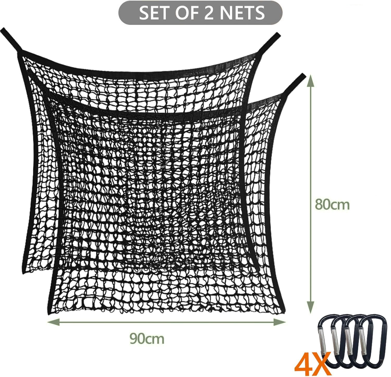 2 Pièces Filet a Foin Cheval,Filet a foin Chevaux 90 x 80 cm,Mailles Serrées 4,5 x 4,5 cm,Capacité de 6 kg,pour chevaux,chèvres et moutons,Favorise la digestion et le bien-être,à emporter
