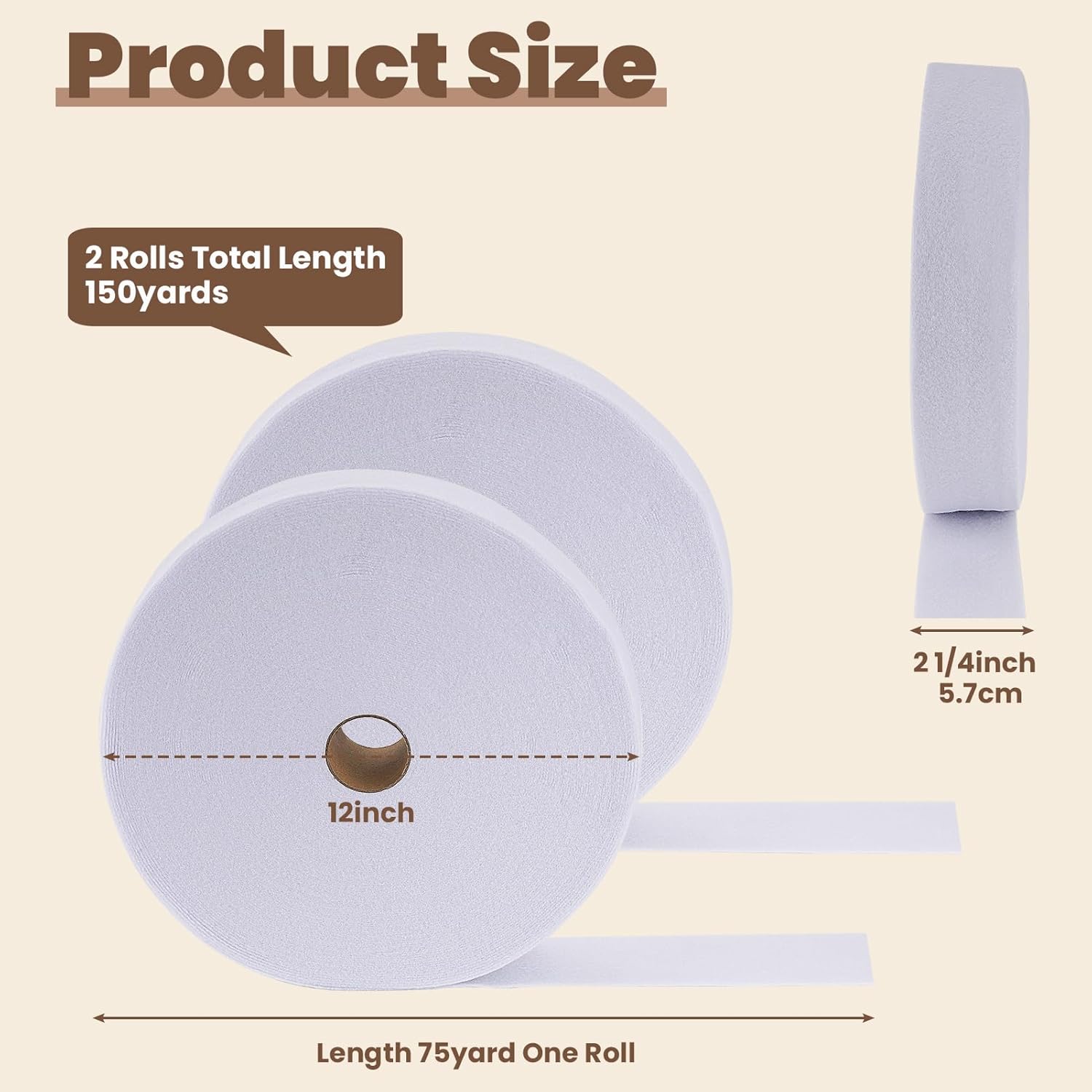 Jelly Roll Batting Strips 2 1/4inch x 150yd (2 Pack) - Cotton Blend Quilting Fabric for Sewing, Crafting & DIY Projects, Pre-Cut Wadding Rolls (White-1/4in 150Yd)