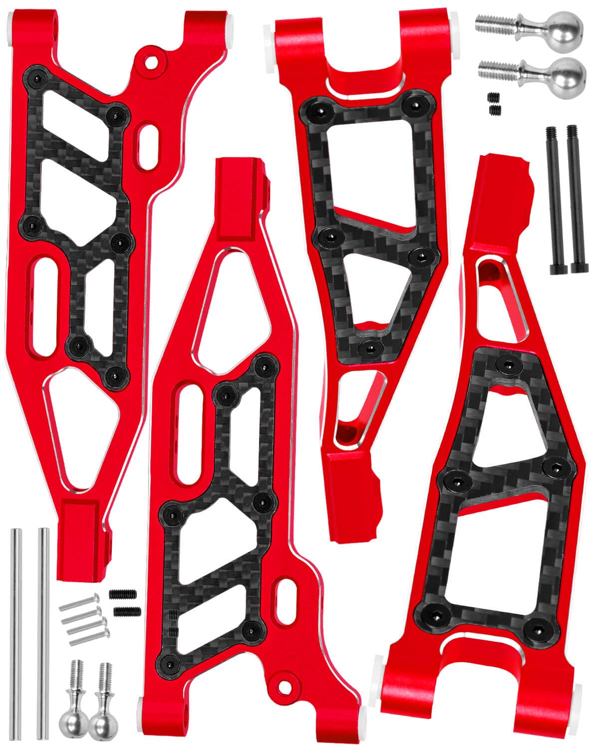 RCM Yoyo Suspension A Arms Front Upper & Lower Upgrades for 1/8 Arrma Kraton, Outcast, Talion, Notorious 6S - Aluminum Suspension A-Arm w/Pivot Balls Hop Ups - Red