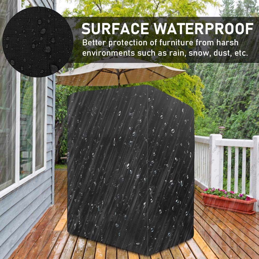 Funda Protectora para Sillón de Playa, Cubierta Sillón de Playa de 420D Oxford, Funda Impermeable Cubierta para Silla de Playa de Mimbre, Protección UV Transpirable - 135 x 105 x 175/140 cm (Negro)