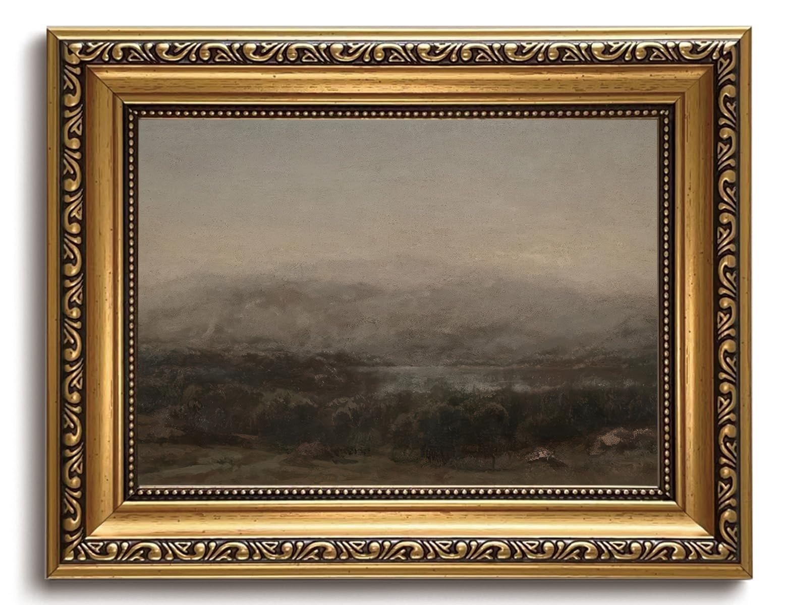 LHHJDIO Vintage Gold Framed Wall Art Moody Landscape Canvas Wall Art Retro Misty Forest Picture Wall Decor Farmhouse Valley Mountain Art Prints for Living Room Bedroom Bathroom 8"x10"