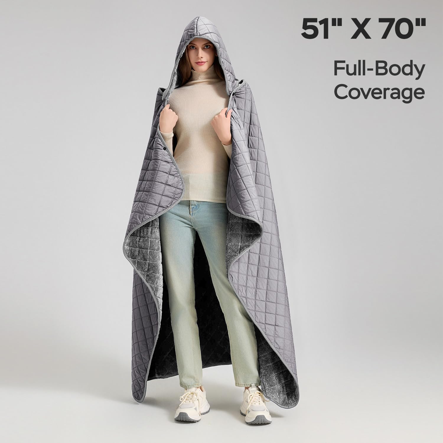 Waterproof Camping Blanket - Cozy Coral Fleece Lining, Triple Layers Warm Comfy Foldable for Camping Stadium, Beach, Picnic, Grass, Concerts, Car, Dog, 51''X 70'' Grey