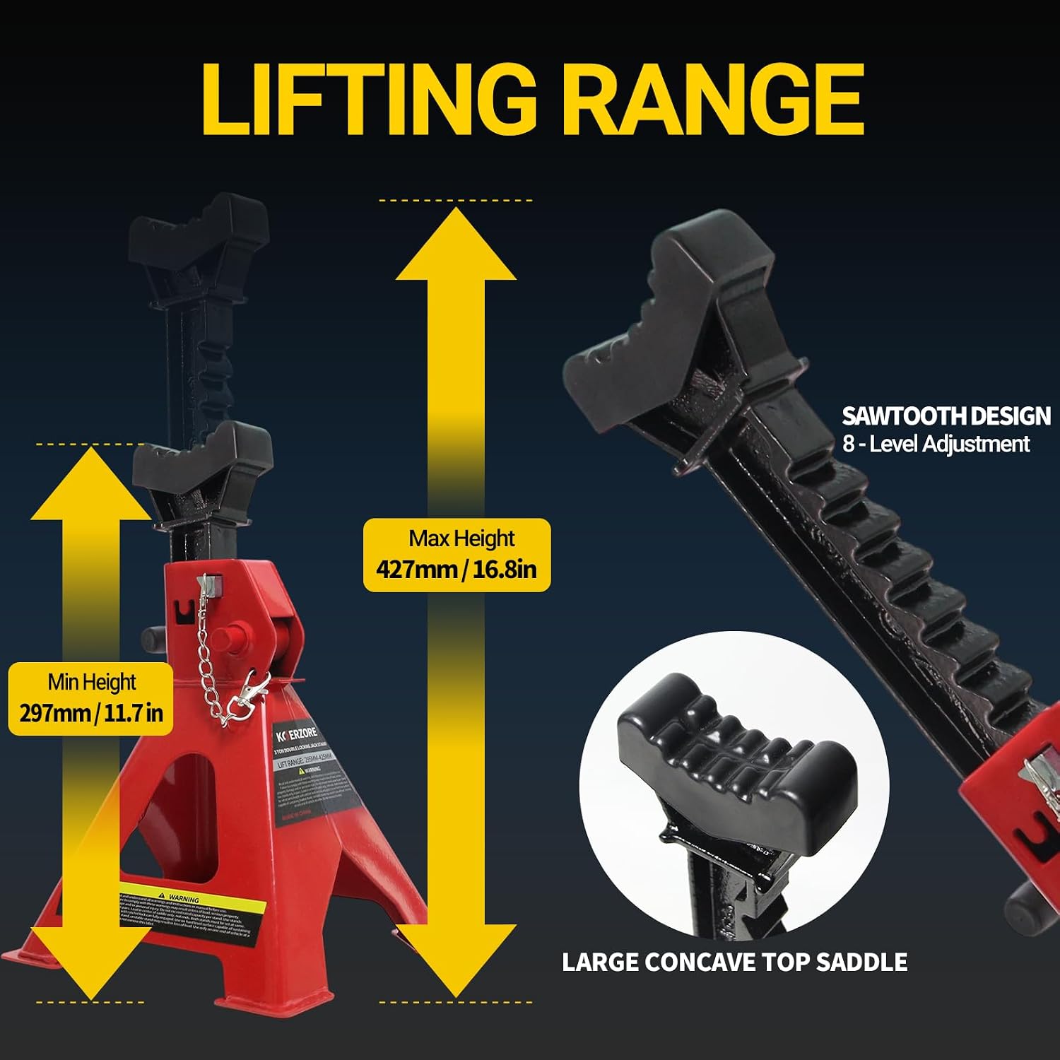 3 Ton Jack Stands, 1 Pair Heavy Duty Steel Car Jack Stands with Double Locking Pins, Adjustable Height for Cars, SUVs, Sedans and Vehicle Repair Maintenance(Red)