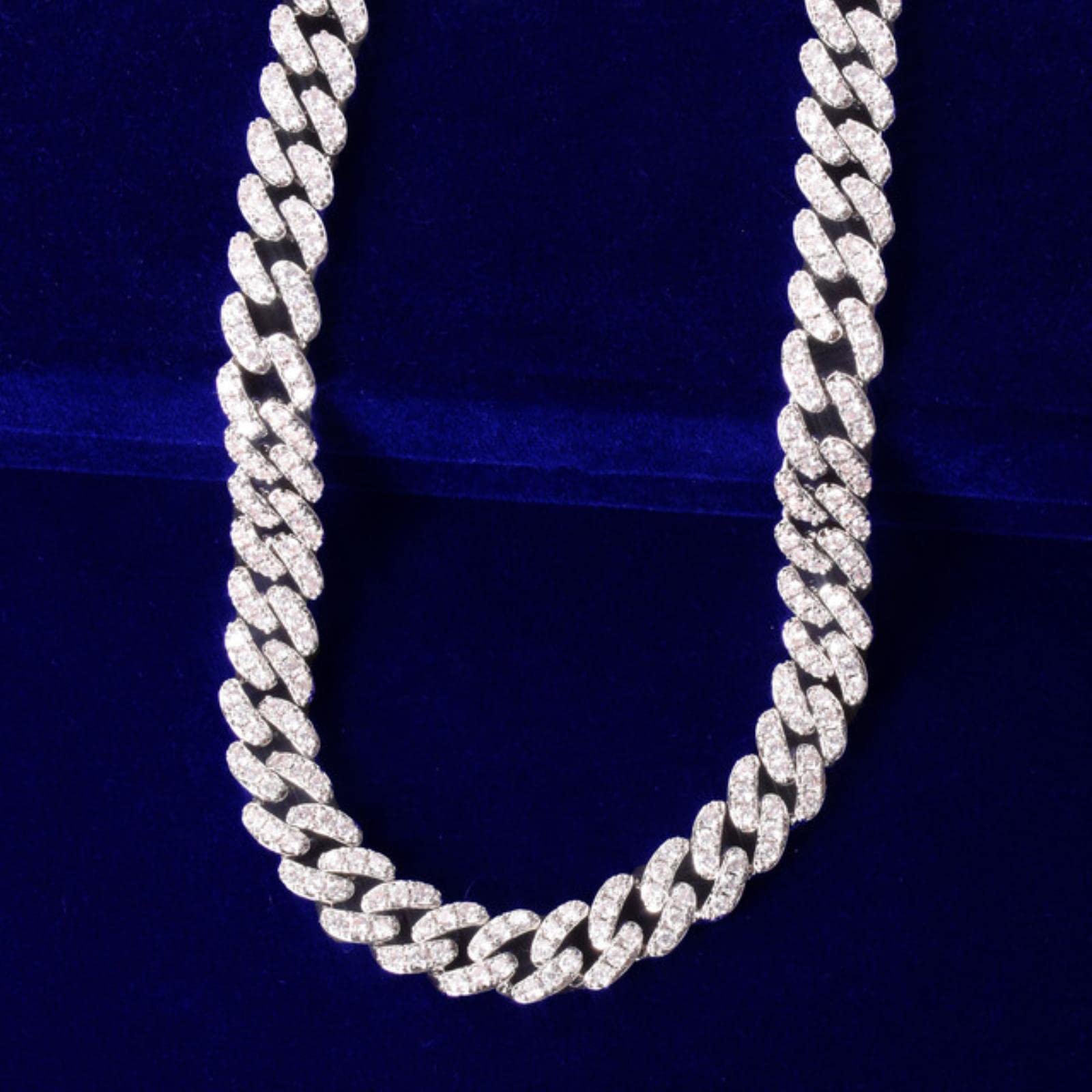 zxcs 10mm Gold Miami Cuban Link Collana Collana Zircon Charm Uomo Hip Hop Hop Jewelry Donne Gioielli-Silver Color,20inch