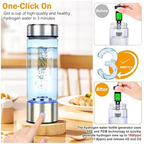 Hydrogen Water Device, 420 Ml Large Water Capacity, Ready Hydrogen Production in 3 Minutes, Portable Hydrogen Water Bottle, Long Charging Capacity, Healthy and Nutritious Hydrogen Water Producing Device