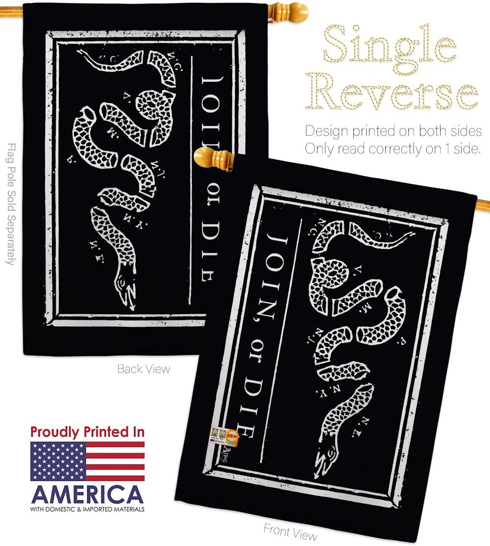 Black Join Or Die House Flag Americana US Historic July Memorial Veteran Independence United State American Small Decorative Gift Yard Banner Made In USA 28 X 40