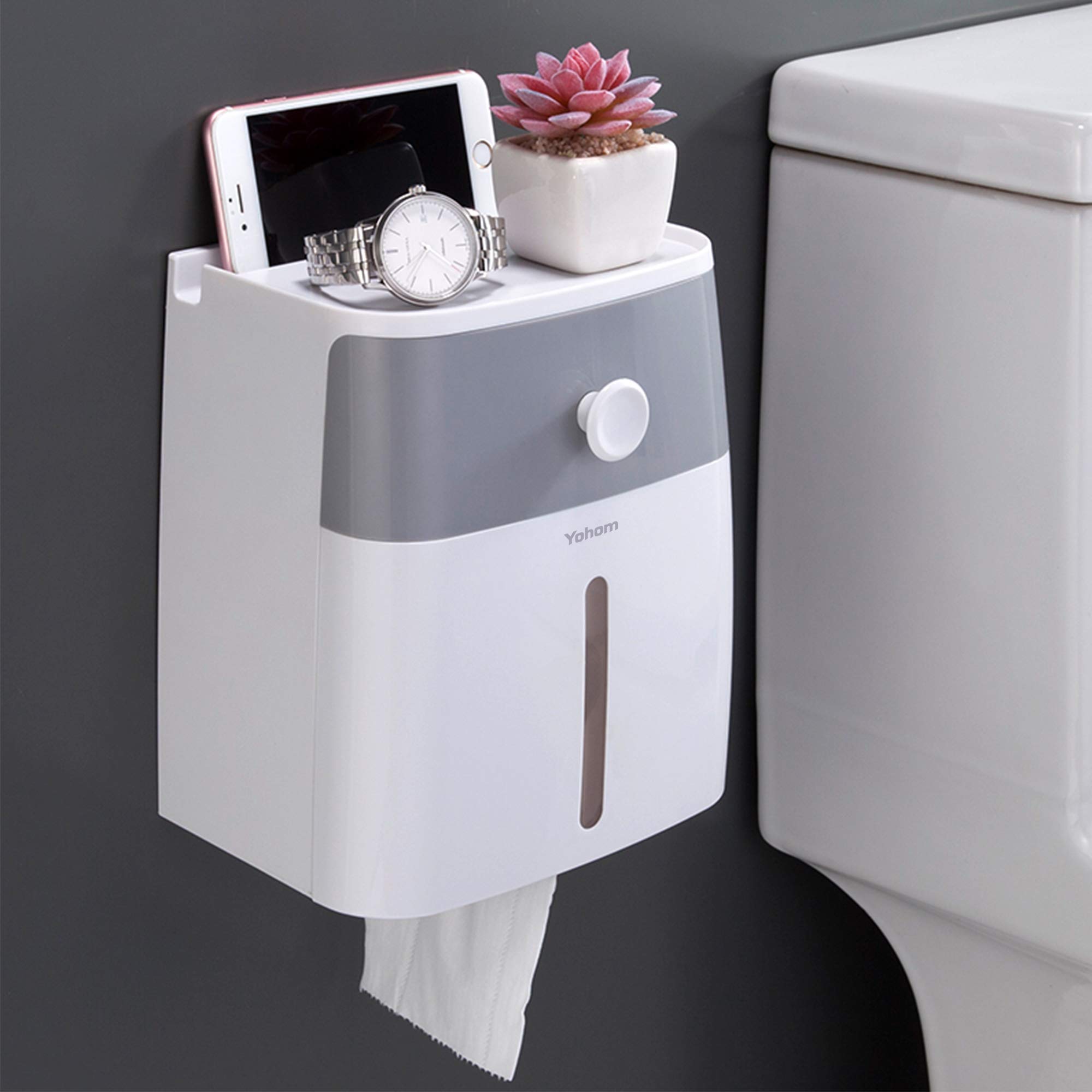 YOHOM Adhesive Toilet Paper Roll Holder with Storage Drawer Bathroom