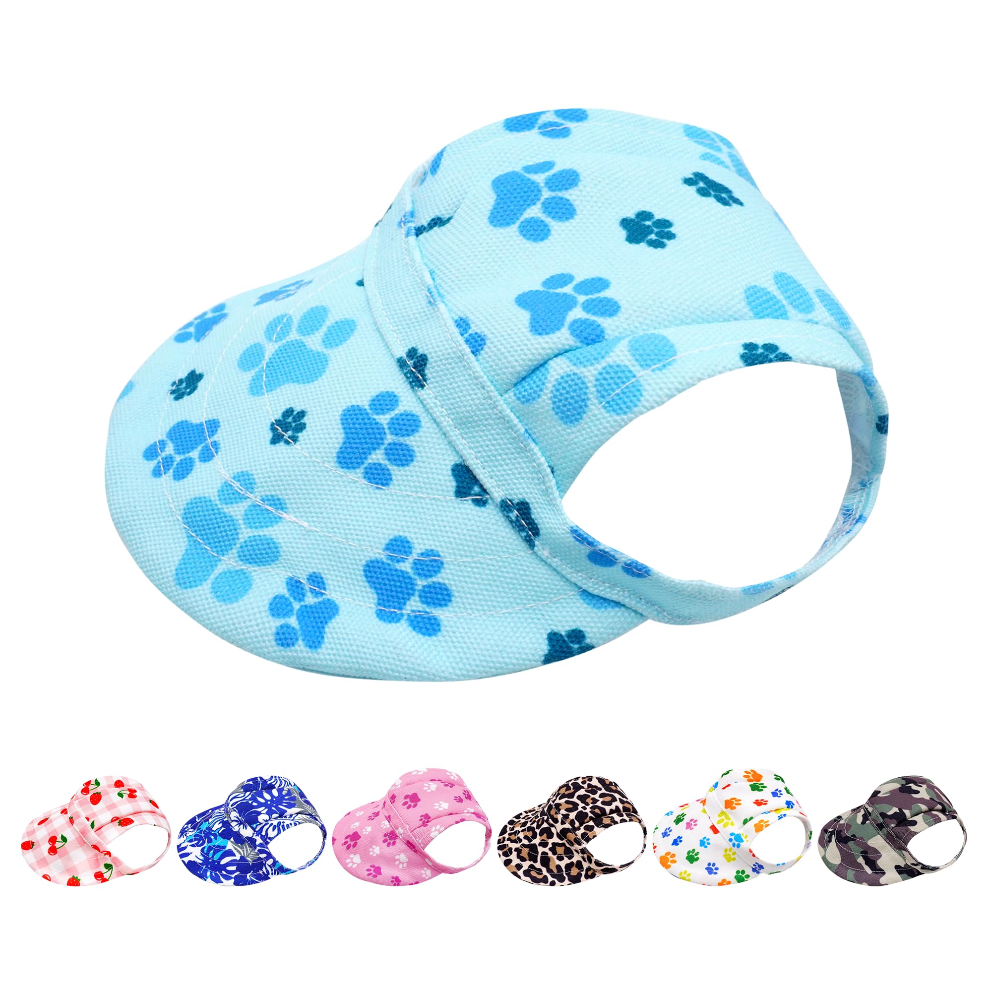 PET SHOW Dog Baseball Cap Dog Paw Print Peaked Cap Pet Sun Hats with Ear Holes Sport Hat for Small Medium Doggies Adjustable Drawstring Puppies Cats Visor Hat Girls Boys Blue/XXS