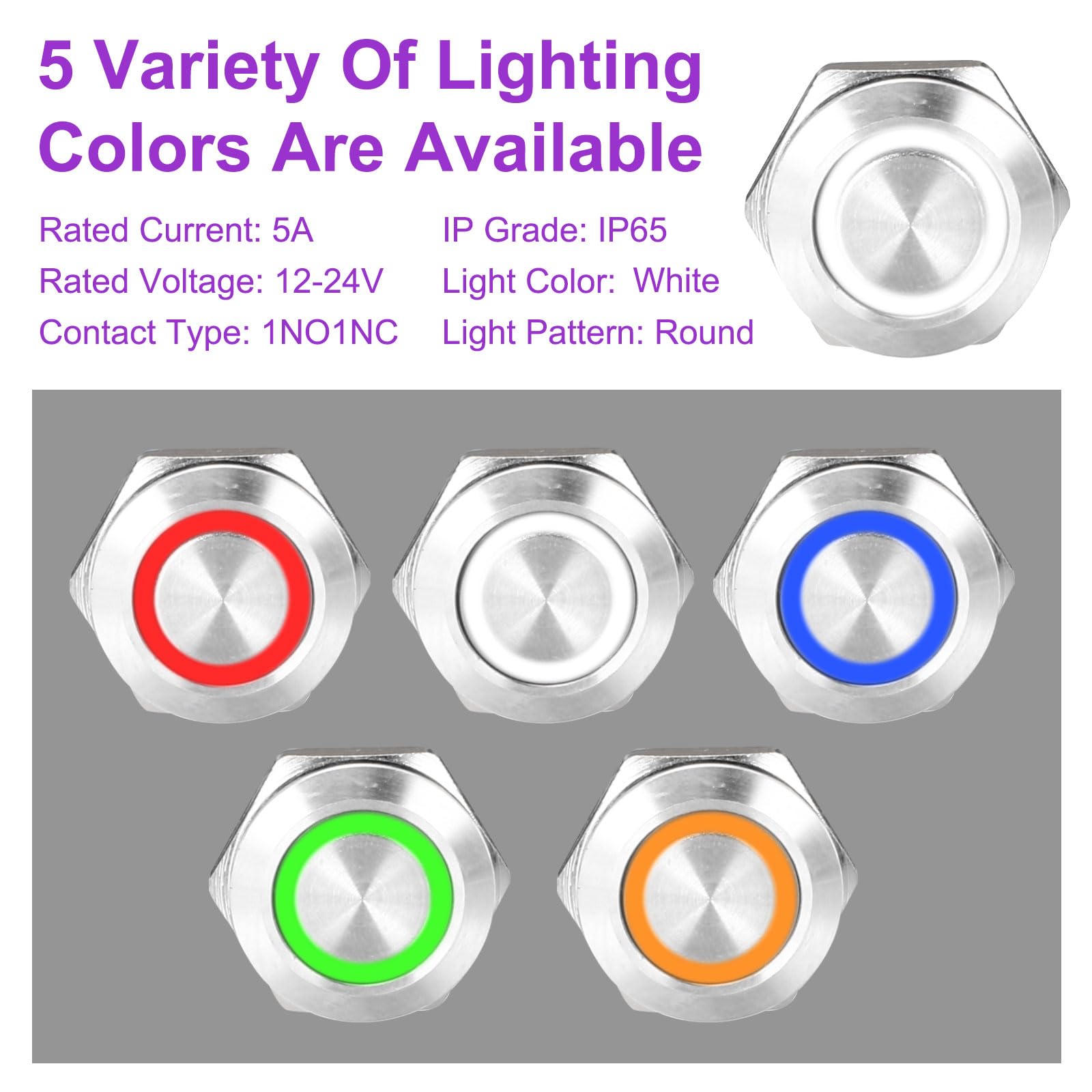 DMiotech 5Pcs 19mm / 3/4" Push Button Switch - Image 3